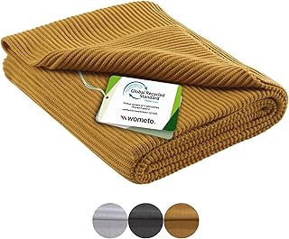 wometo Manta ecológica de punto, 140 x 190 cm, color amarillo, certificado GRS, 60% reciclado, manta con patrón de punto