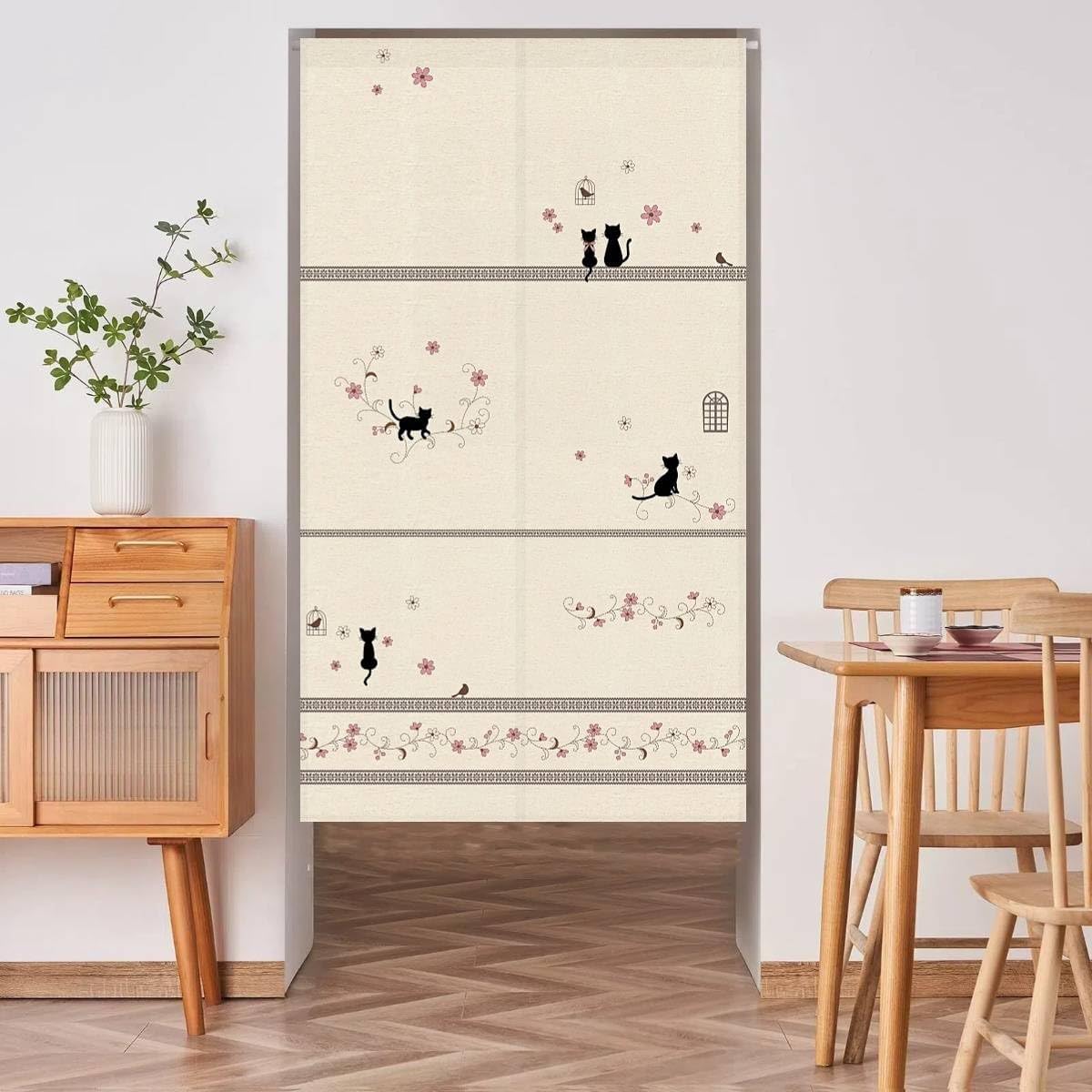 Noren Doorway Curtain Cute Cat Pattern Long Size 67in Japanese Door Curtains Privacy Divider Partition for Bathroom Kitchen Bedroom Door Curtain Home Decor(Black Cat, 33.5" W x 67" L) NR1866