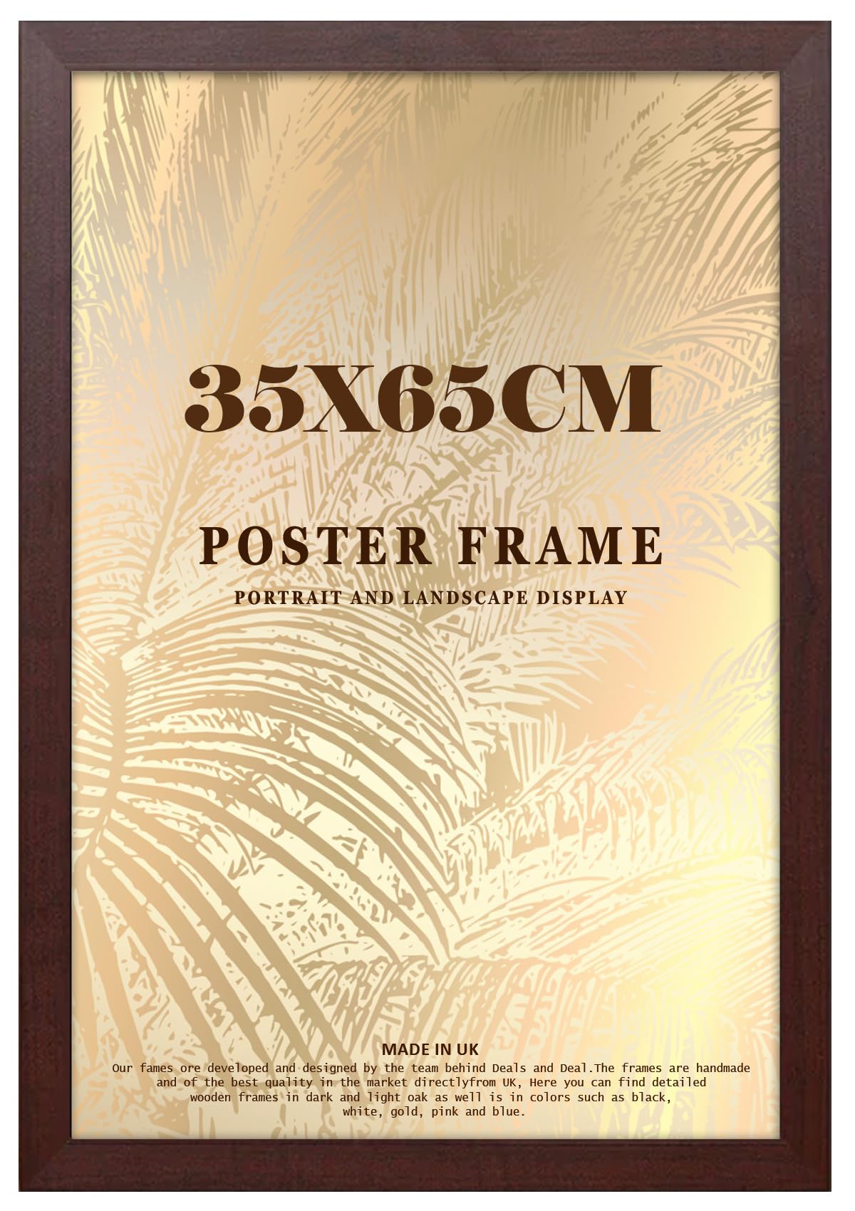 DEALS ON DEAL® Modern Large Poster Frame 35x65cm Mdf Wooden Picture Frames 65cm x 35cm for Jigsaw Puzzles/Shatter-Proof Front Vertical/Horizontal Mounting For Home & Office Décor-Mahogony