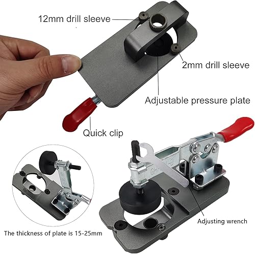 Miniatura 4 de Plantilla de perforación de bisagra de 1.378 in, estilo de aleación de aluminio, guía de perforación oculta, kit localizador de perforación, kit de