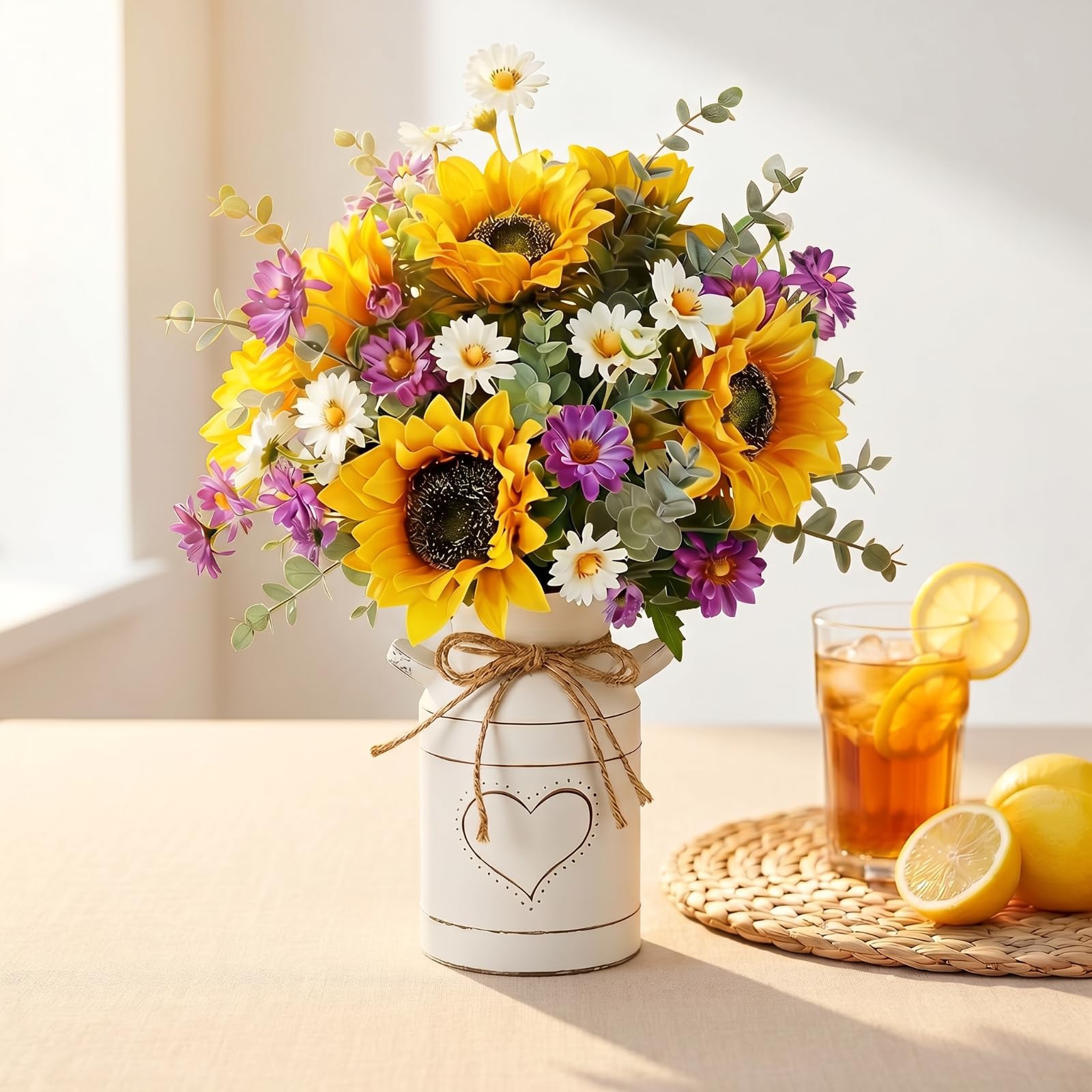 �️Suncalla Sunflower Artificial Flowers Bouquet with Metal Vase Fall Fake Silk Flowers Decoration for Table Centerpieces — home & kitchen deal