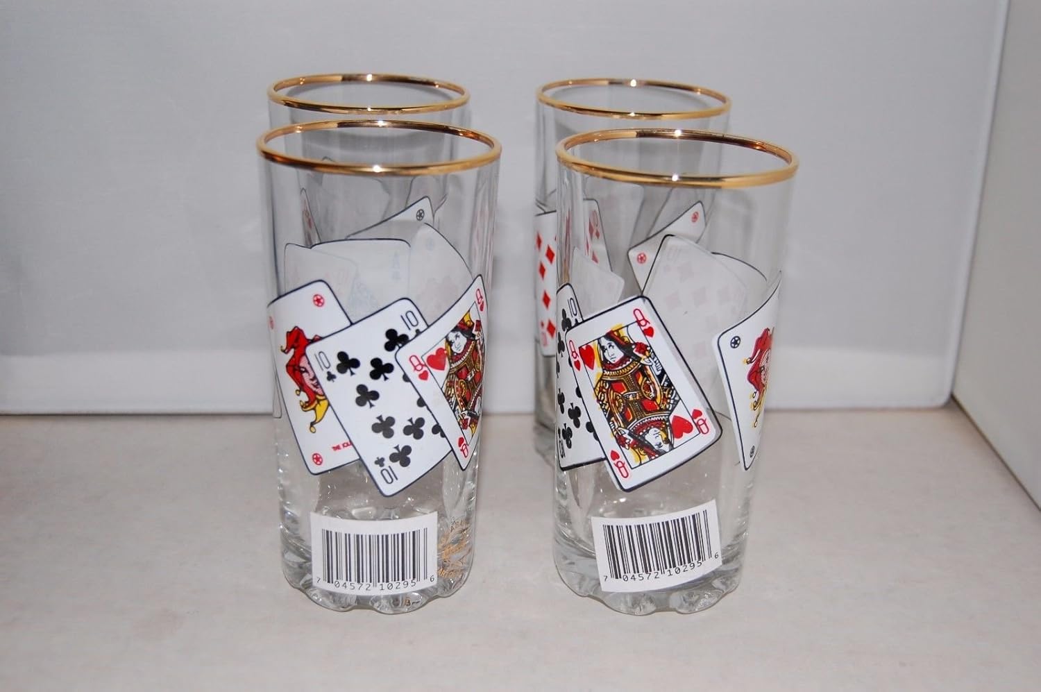 4 Pasabahce Playing Card Drinking Glasses Poker Barware Old