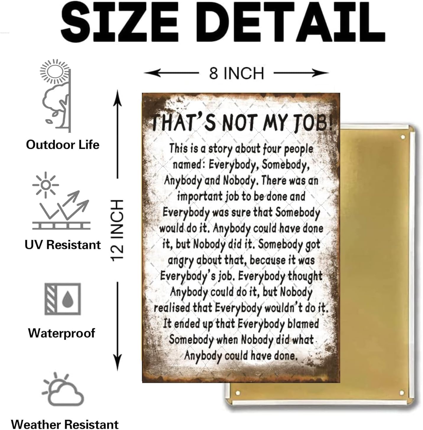 EMOHAT Funny Metal Tin Sign That's Not My Job Story Sign Fun Wall Art Vintage Plague Poster Retro Inspirational Decorations Home Decor Gifts for Home Office Living Room 12x8 Inches - Image 2