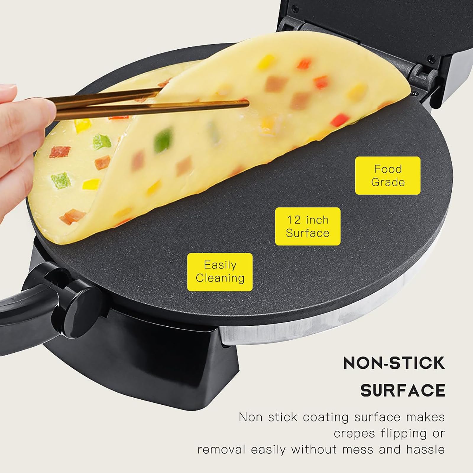 1800W Antihaft-Pfannkuchen-Hersteller, einstellbare Temperatur, LED-Indikator, Tortilla-Maschine für Pfannkuchen, Frühlingsrollen, trockene Schichtkuchen, Tortillas