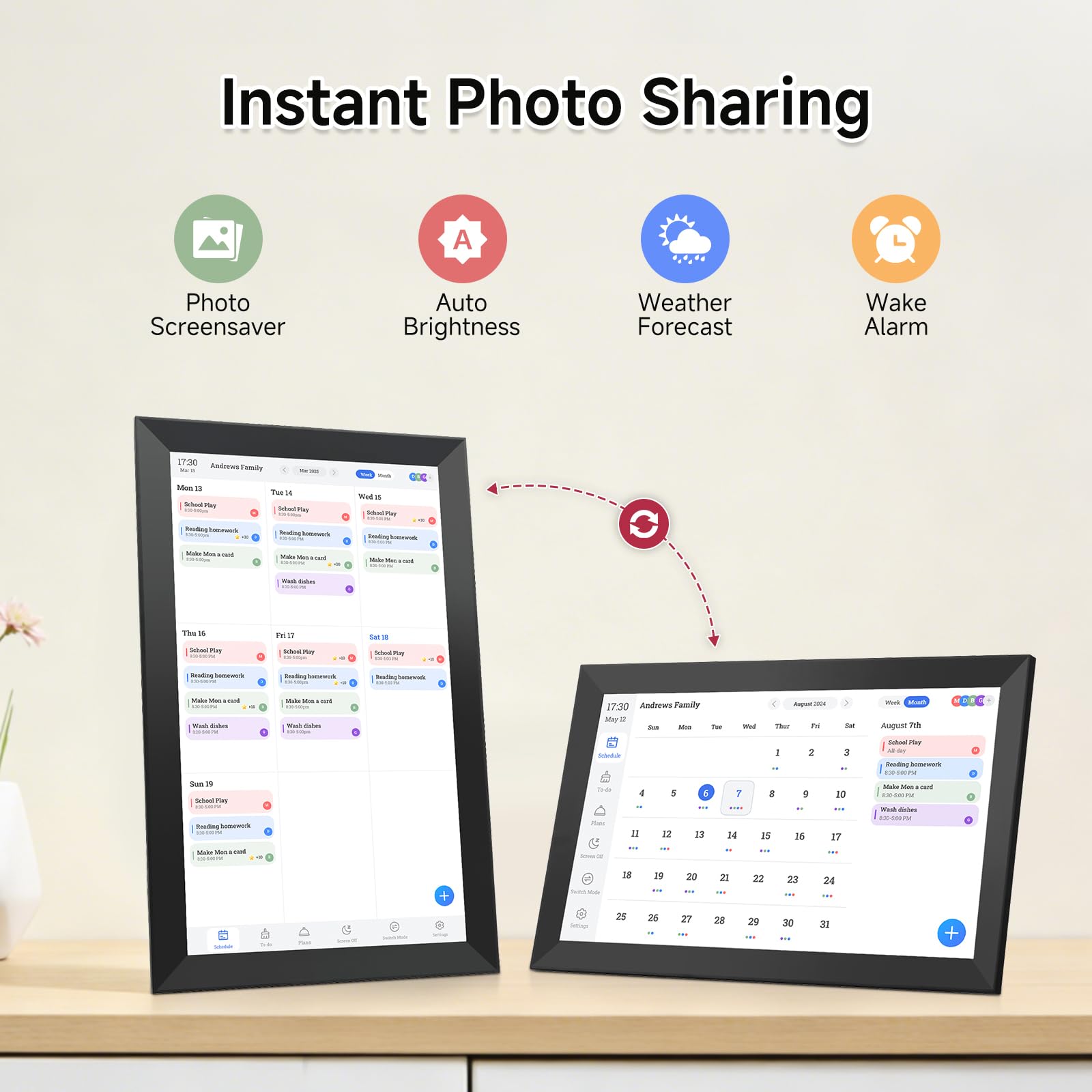 Calendrier Numérique 15,6" – Planning Familial Wi-FI & Cadre Photo Numérique, Organisation Familiale 1920 x 1080 Écran Tactile et Application, Sync Horaires & Partage Moments Via App, 32Go