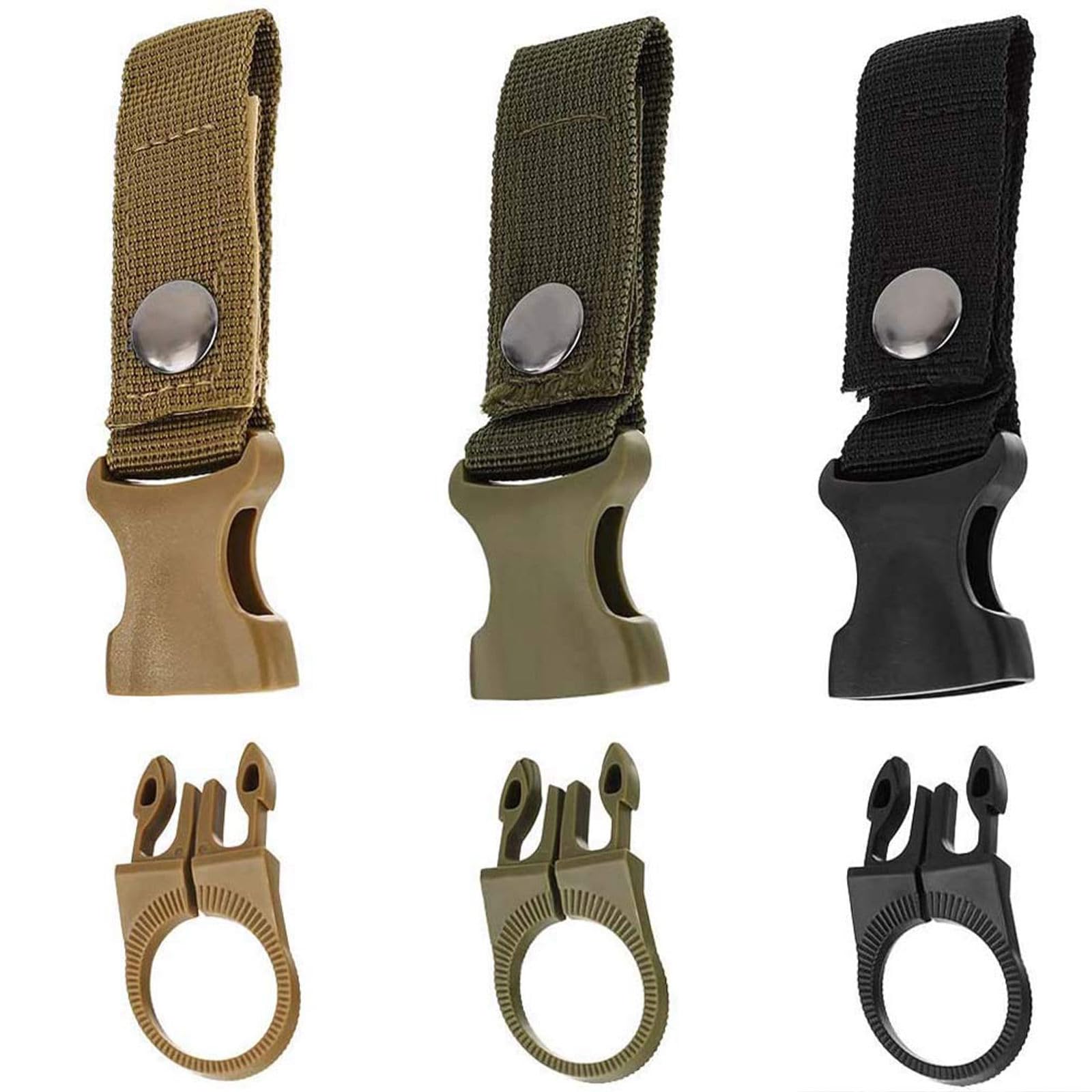 3 - Piece Set of Outdoor Bottle Holder Belt Clips - Nylon Webbing Buckle Straps with Carabiner, Ideal for Cycling, Camping, Hiking & Travel