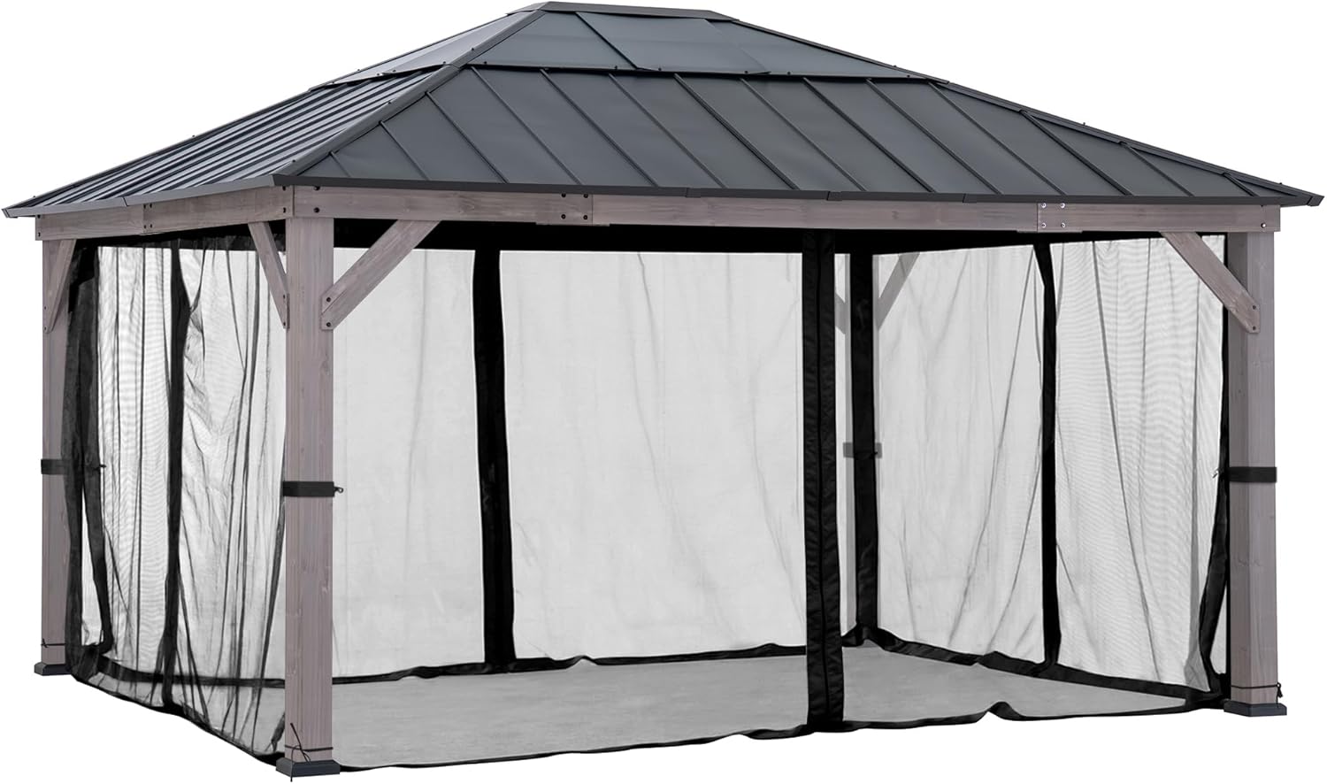 SUNJOY Mosquito Netting for 13 ft. × 15 ft. Wooden Gazebos,Black