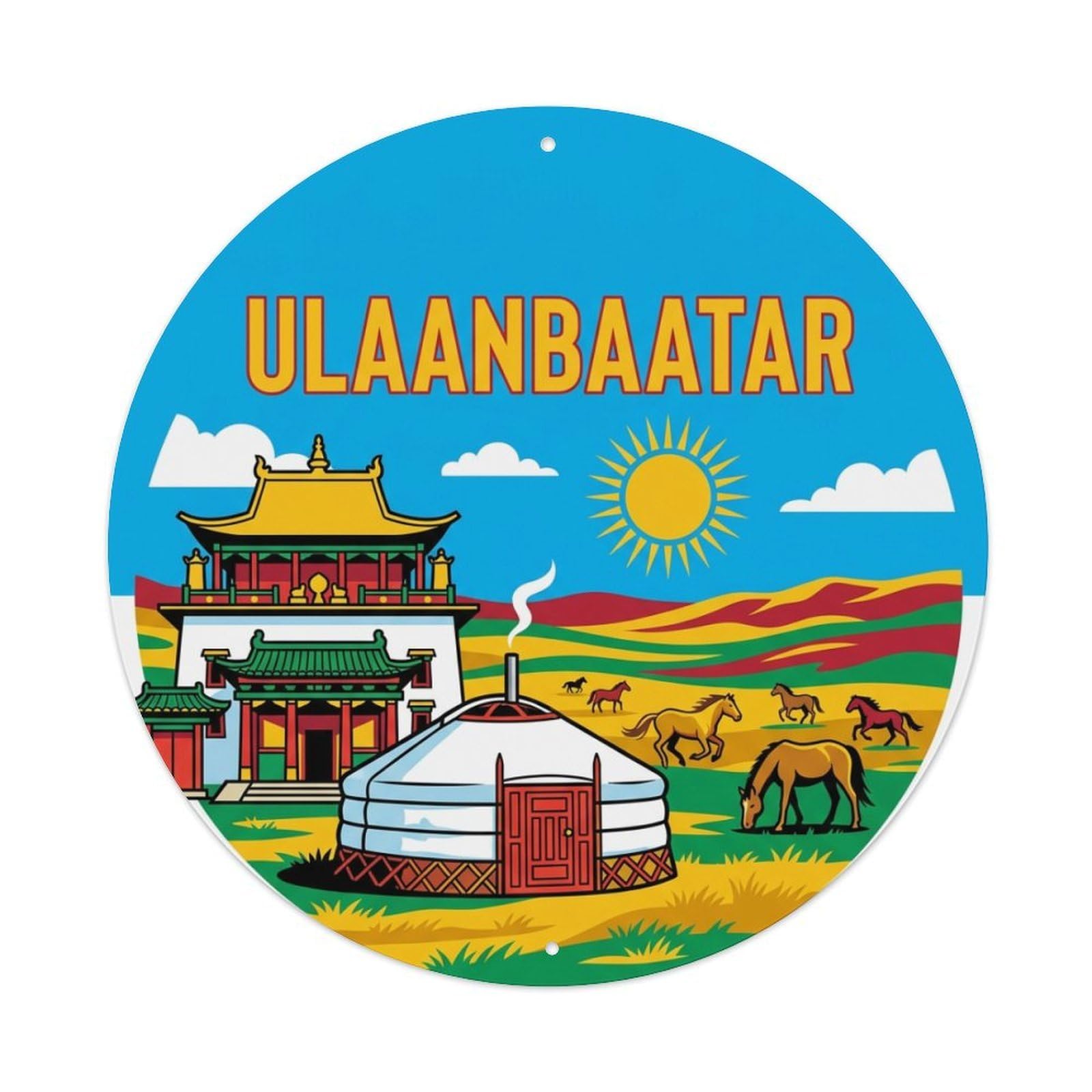 Vintage Travel Mongolia Ulaanbaatar Metal Tin Sign