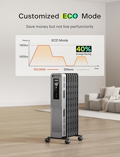 Miniatura 5 de PELONIS Radiador lleno de aceite, calentador eléctrico para uso en interiores, habitación grande con termostato y control remoto, 3 modos y 3