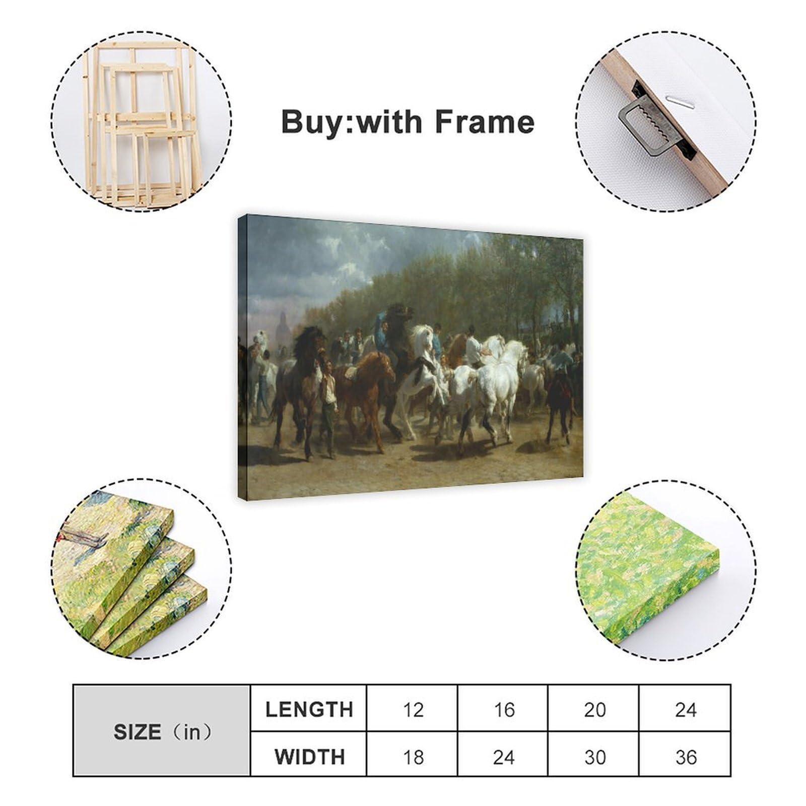 Le 100 Migliori Pitture del Mondo La Fiera dei Cavalli di Rosa Bonheur Poster per Camera da Letto Tela Decorativa per Sport Paesaggio Ufficio Decorazione per Stanza Regalo Cornice 40x60cm