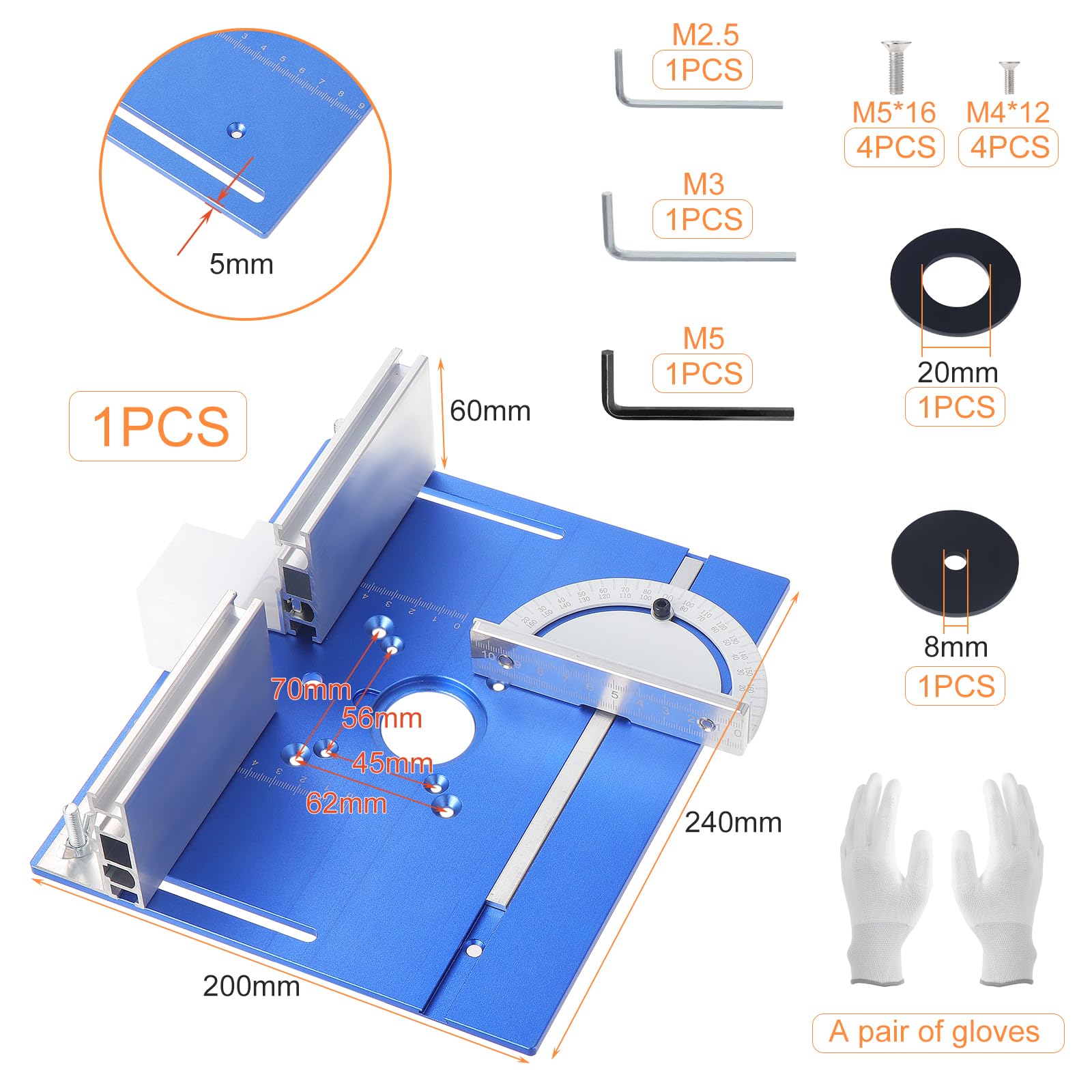 Gueenky Placa de Inserción de Mesa de Fresadora, Mesa Fresadora para Madera Aluminio Placa de Inserción de Router para Bancos de Trabajo de Madera