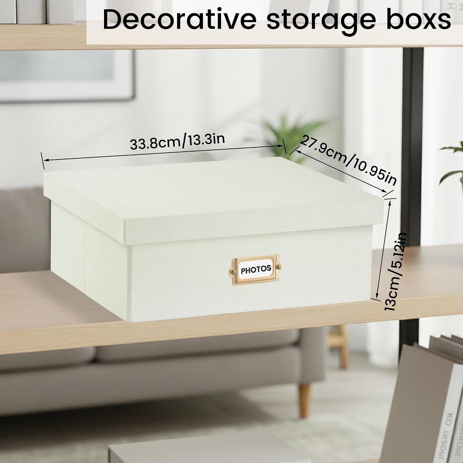 Linen Photo Storage & Keepsakes Box with Dividers for Cards & Photos image 4