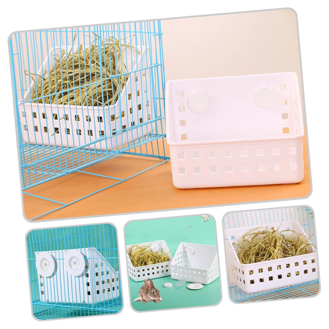 Râtelier à Foin pour Lapin à Fixation Fixe, Lot de 2, Plastique Blanc