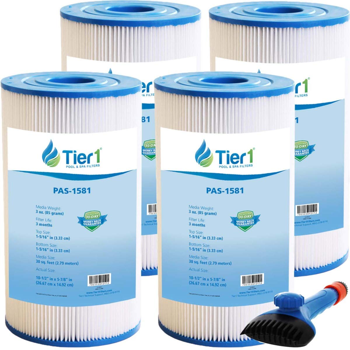 Tier1 Pool & Spa Filter Cartridge 4-pk Wand Brush Filter Cleaner | Replacement for Watkins 31489, FC-3915, C-6330, C-6430, PWK30 and More | 30 sq ft Pleated Fabric Filter Media