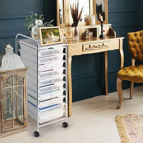 Miniatura 2 de FUTADA Carrito de almacenamiento con ruedas de 10 cajones, carrito de utilidad móvil, carrito de almacenamiento de artículos diversos con ruedas con