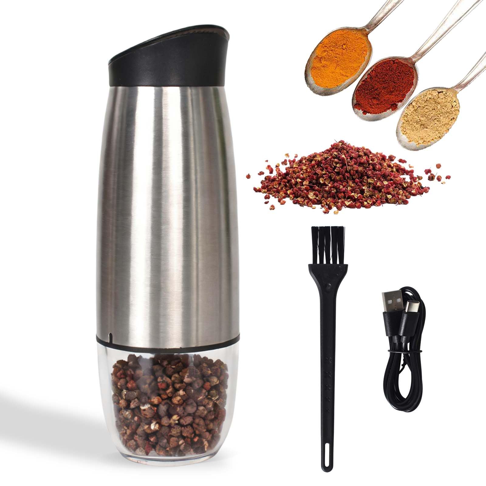 Macina pepe e Sale Elettrico,90ml Macina Sale Pepe USB Ricaricabile, Macina Spezie con Macinino in Ceramica Regolabile,Acciaio Inox,Con Finestra di Visualizzazione