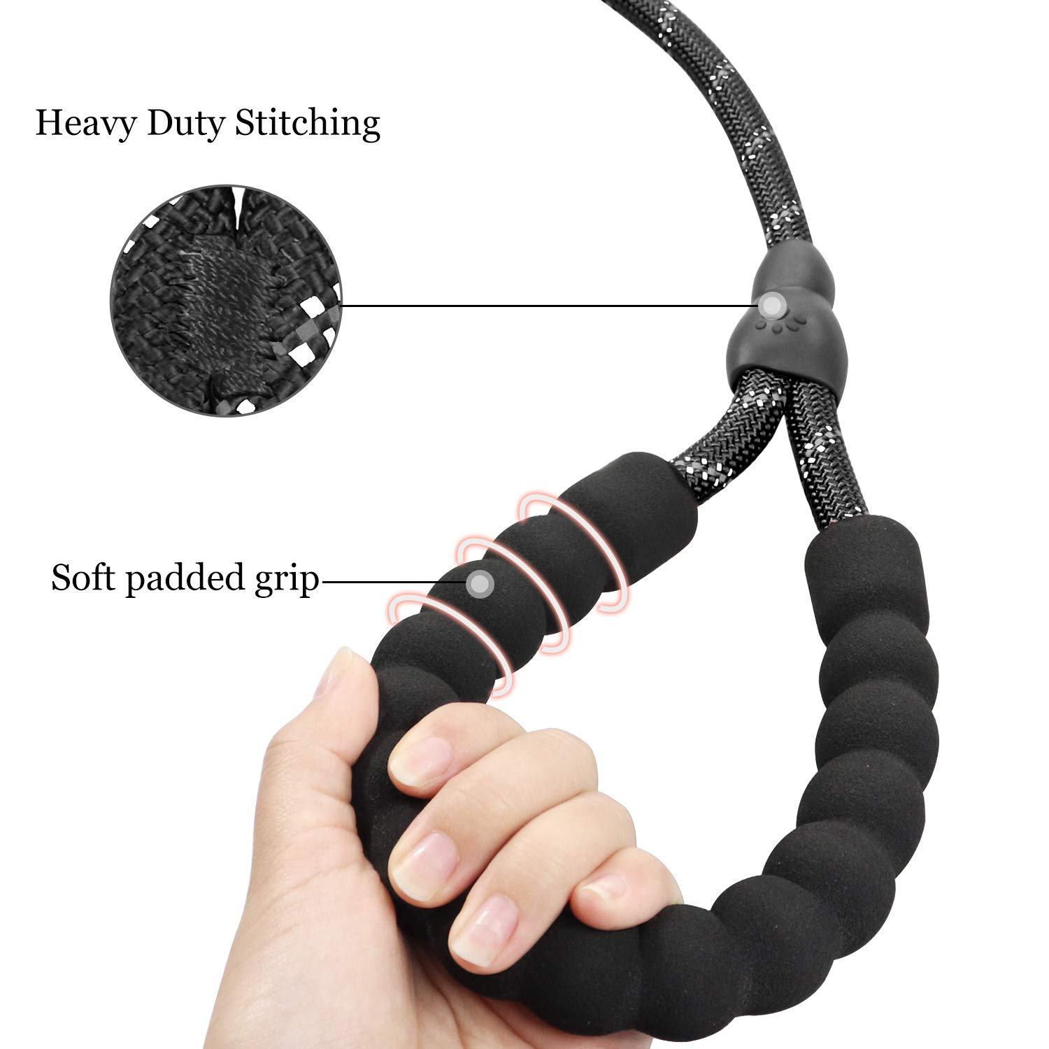 TagME Riflessivo Guinzaglio per Cani Taglia Piccola,Guinzaglio Retriever, Guinzaglio Addestramento per Cani,Ø8mm x 185cm,Nero