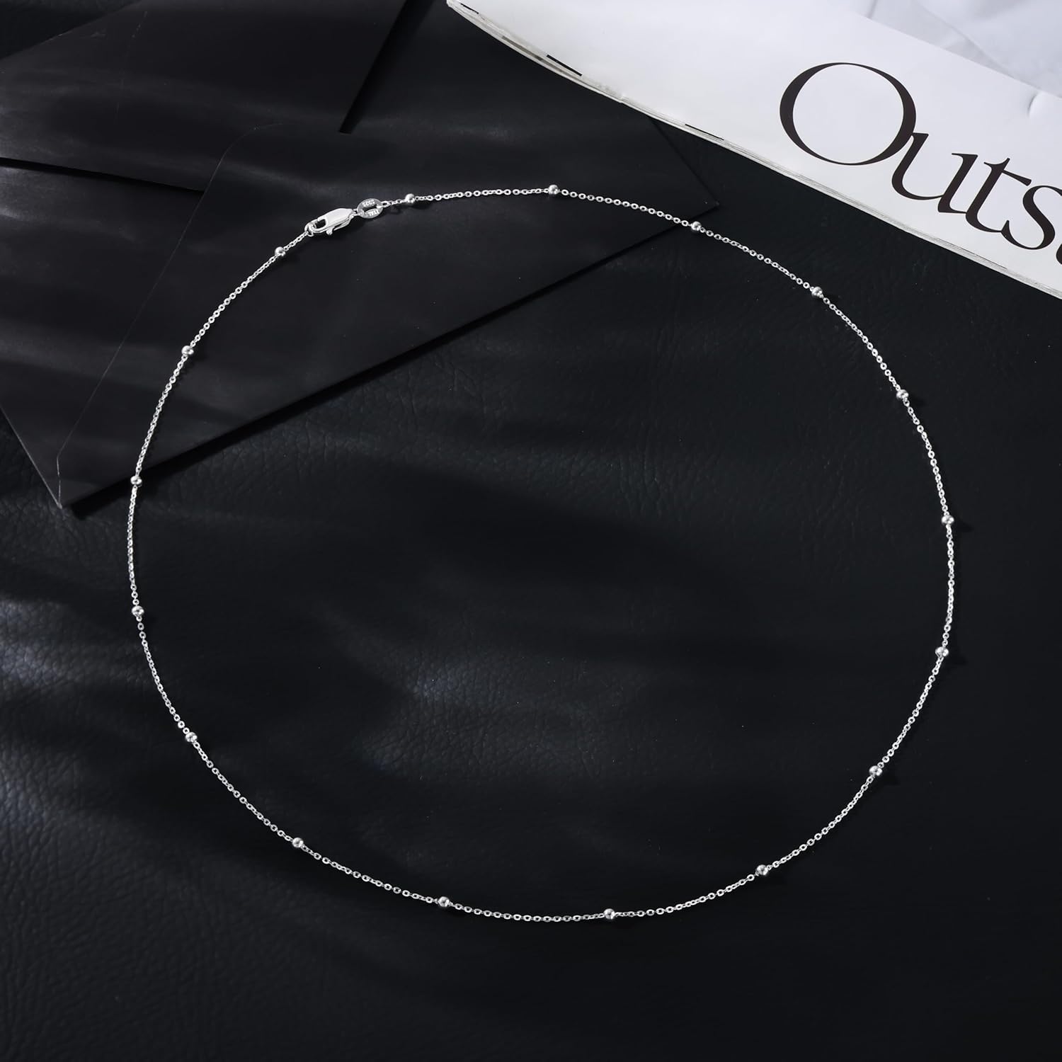 925 Sterling Silver Chain Necklace 16K Gold Plated Beaded Chain Necklace for Women Simple Dainty Choker Necklace Satellite Waterproof Link Necklace Trendy Jewelry Gifts - Image 6