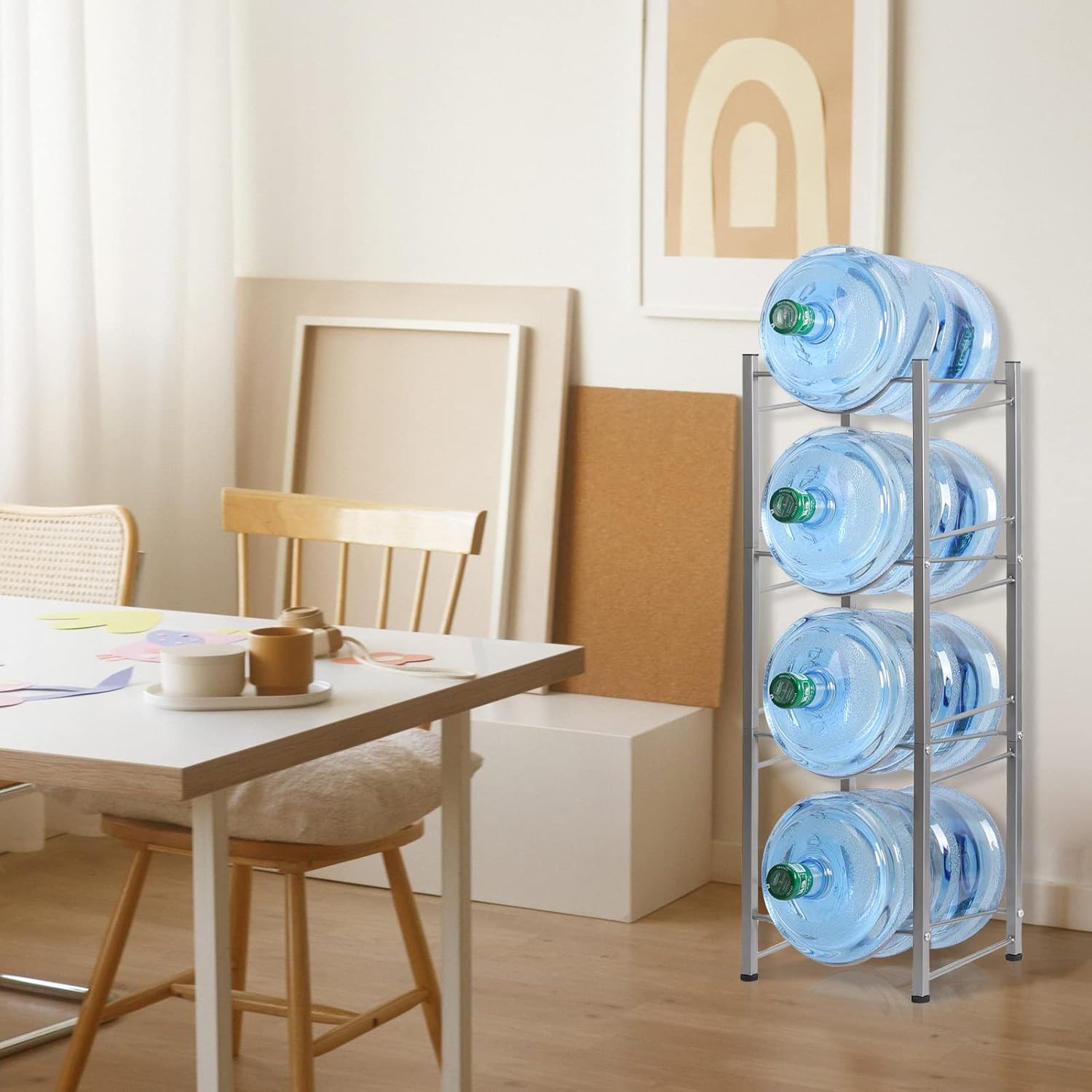 HAITRAL Water Gallon Jug Holder, 4 Tiers Heavy Duty Water Bottle Buddy Display Rack, Silver