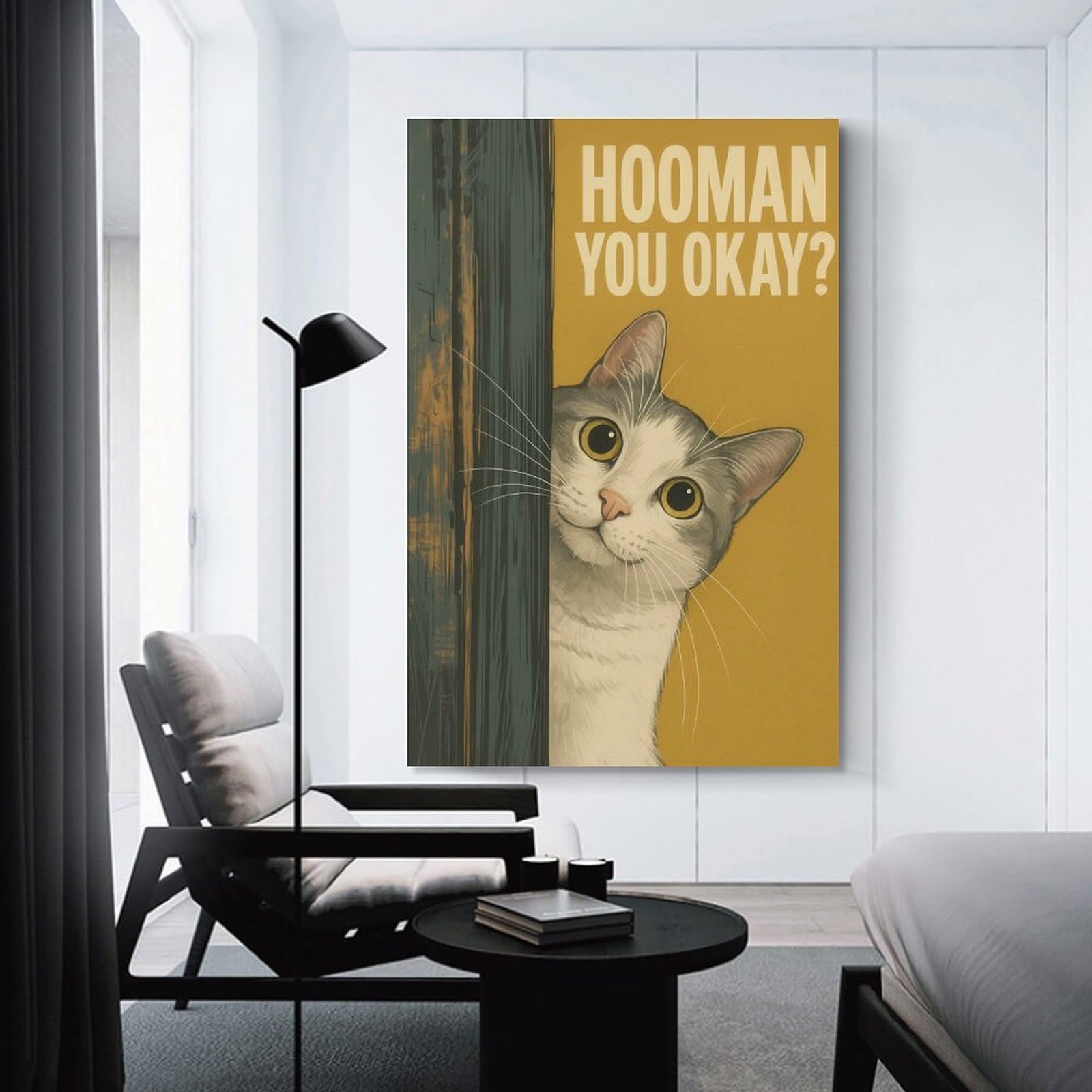 Junmoney Curious Cat Asks Hooman You Okay Bathroom Art Home Decor Wall Art 12x18inch(30x45cm), for Office, Study Or Home Workspace, Home Office Artwork with Decorative Appeal