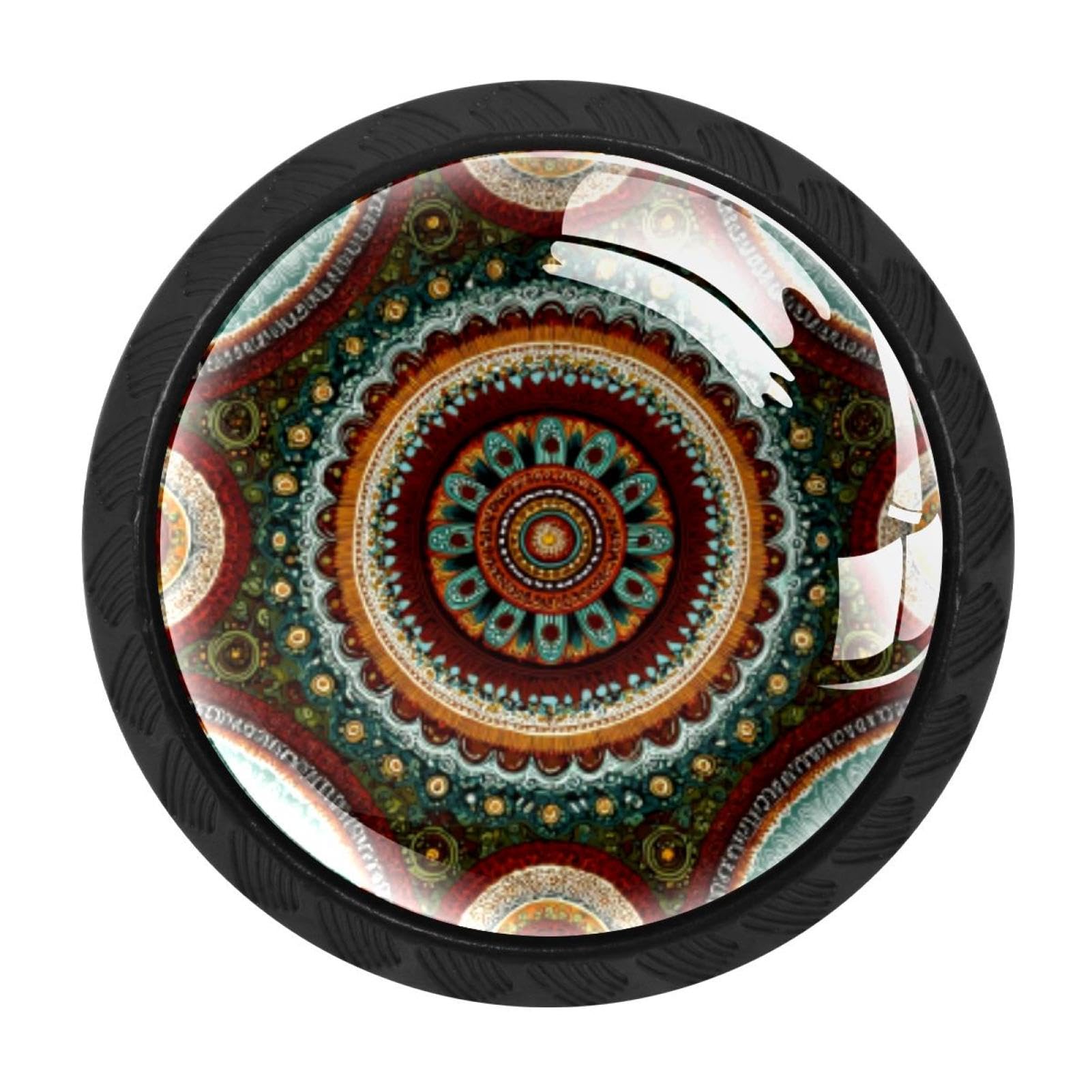 CHENZZZZ 4 Pack Cabinet Handles Black Art Retro Ethnic Pattern (7) Cabinet Knobs Draw