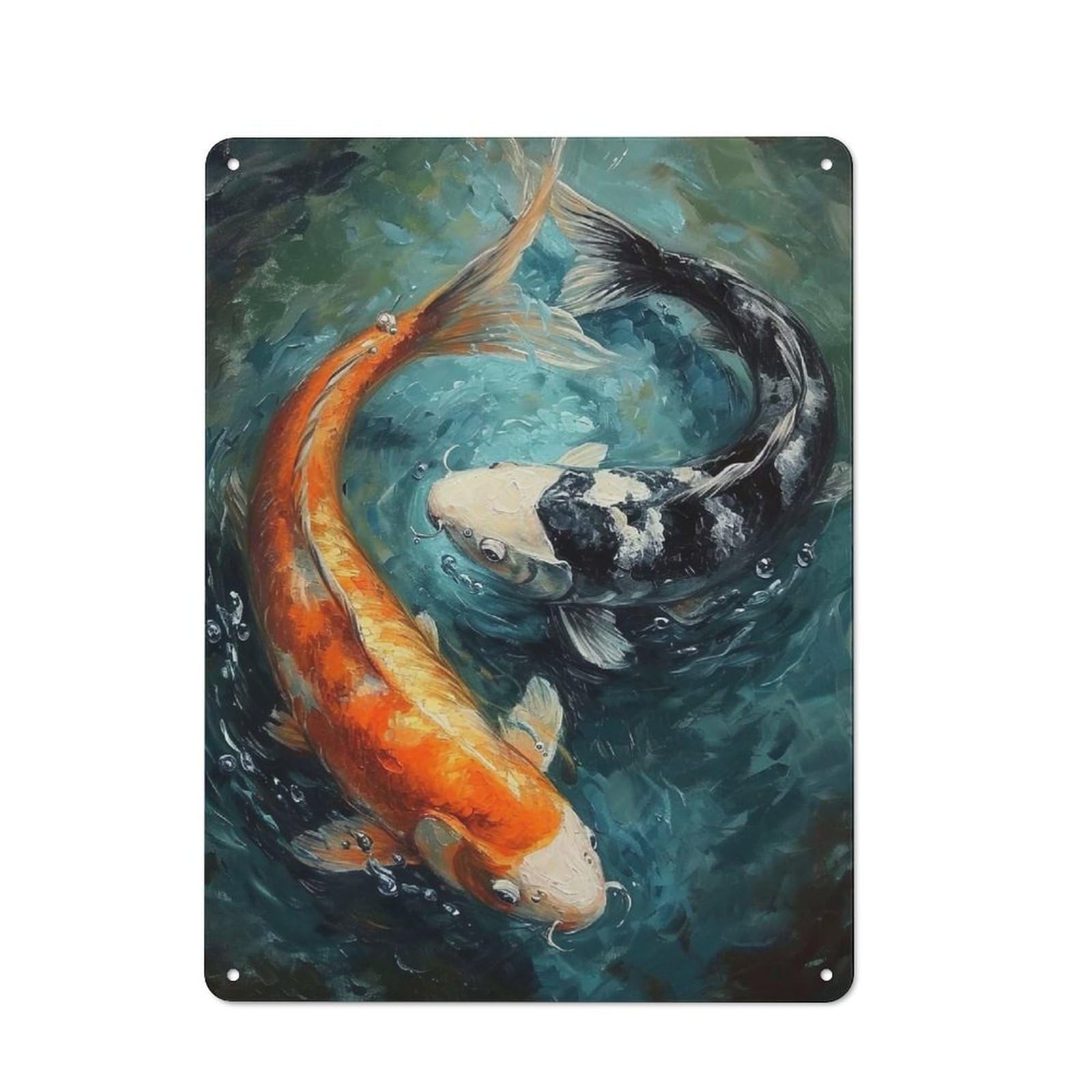 Junmoney Koi Fish Painting 40X30cm Rustic Metal Sign With For Guest Room Or Hallway, For Vintage Wall Decor Fans, For Metal Sign Collectors