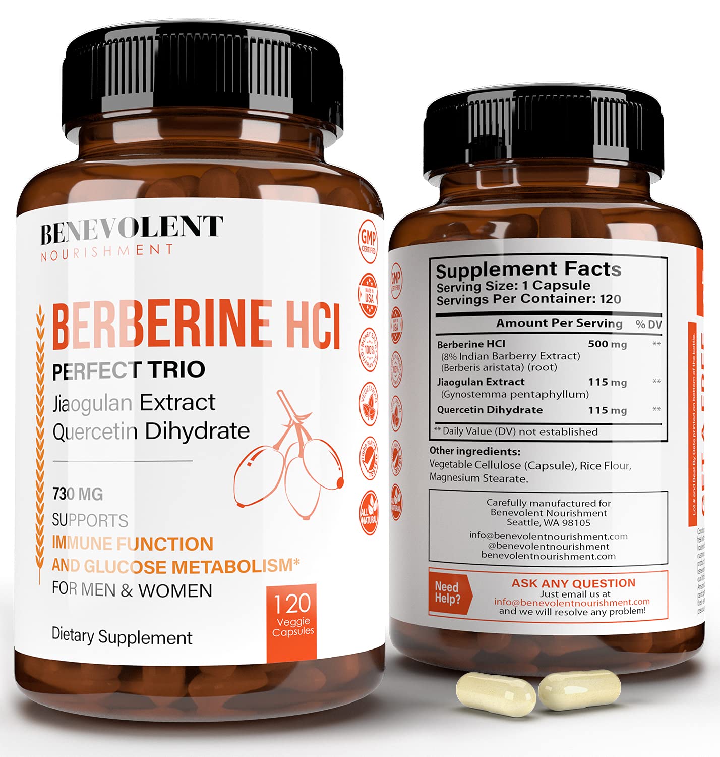 Berbérine HCl Double Avancé 1300 Mg - Supplément Naturel Pour Métabolisme Et Santé Cardiovasculaire | 30/60/120 Capsules