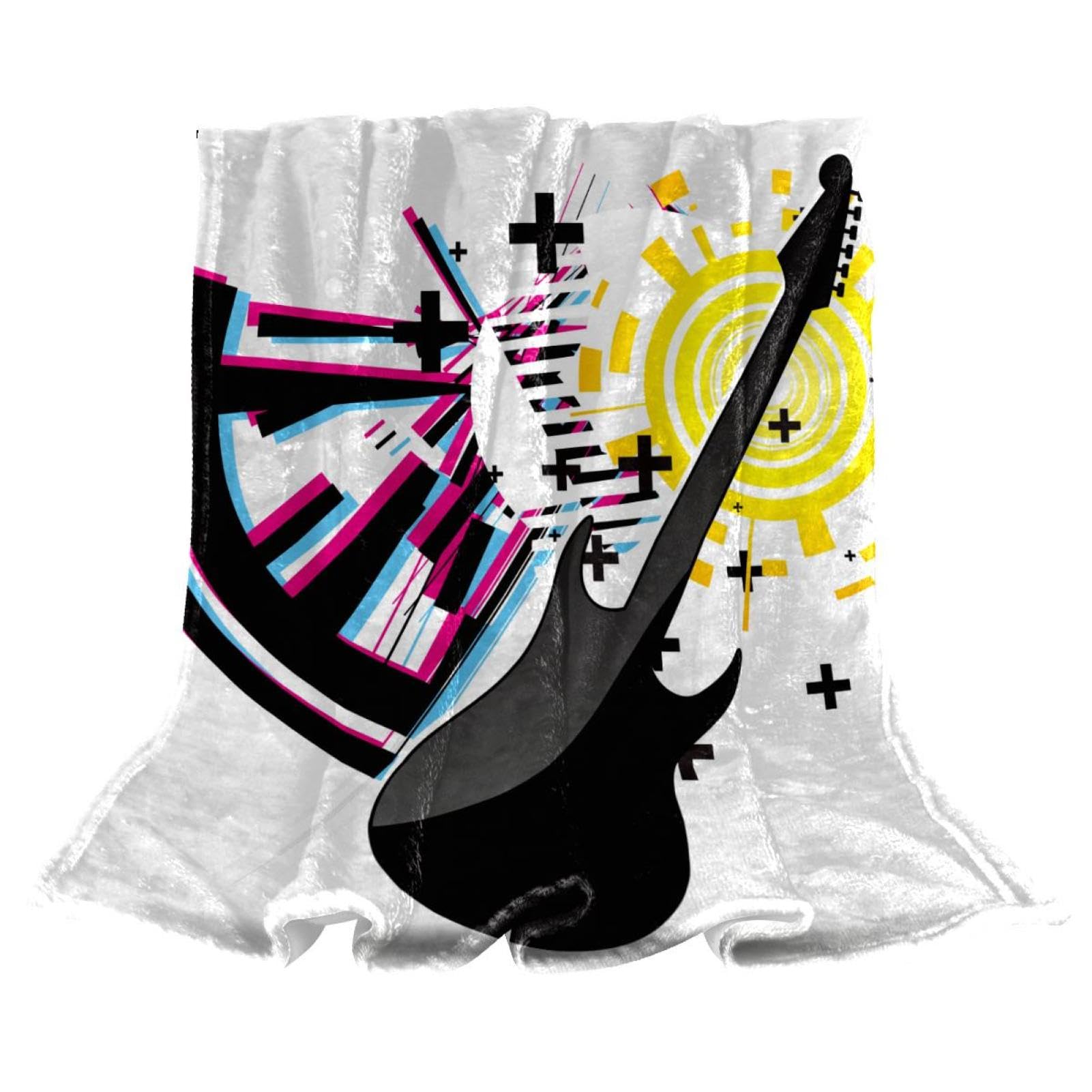 Couverture polaire guitare abstraite 150x130cm en microfibre de qualité supérieure