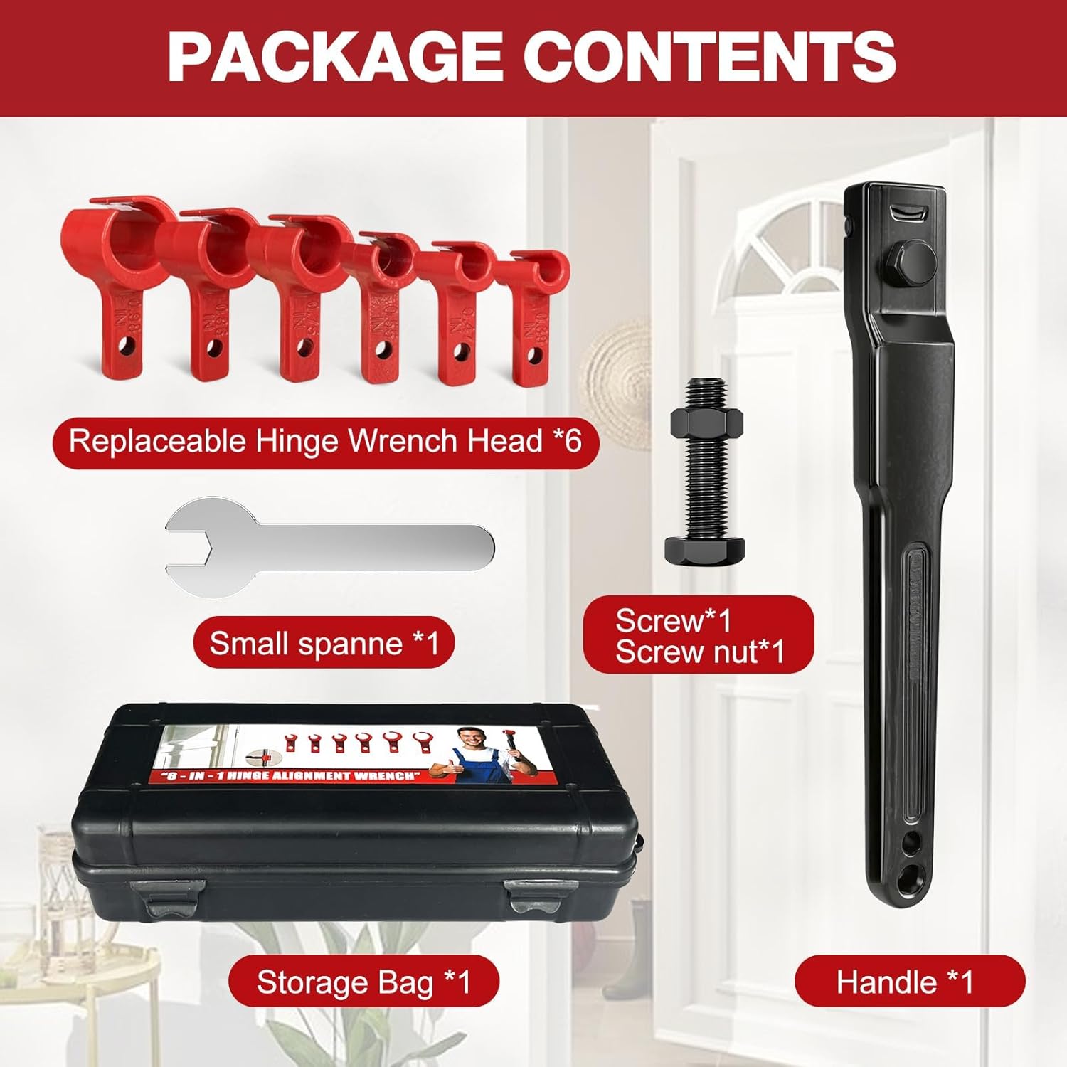 Door Hinge Adjustment Tool Set - 6 in 1 Precise Hinge Gap Adjustment Wrench for Residential and Commercial Doors Reinforced Steel Design Door Hinge Tool for Door Alignment Repair and Installation