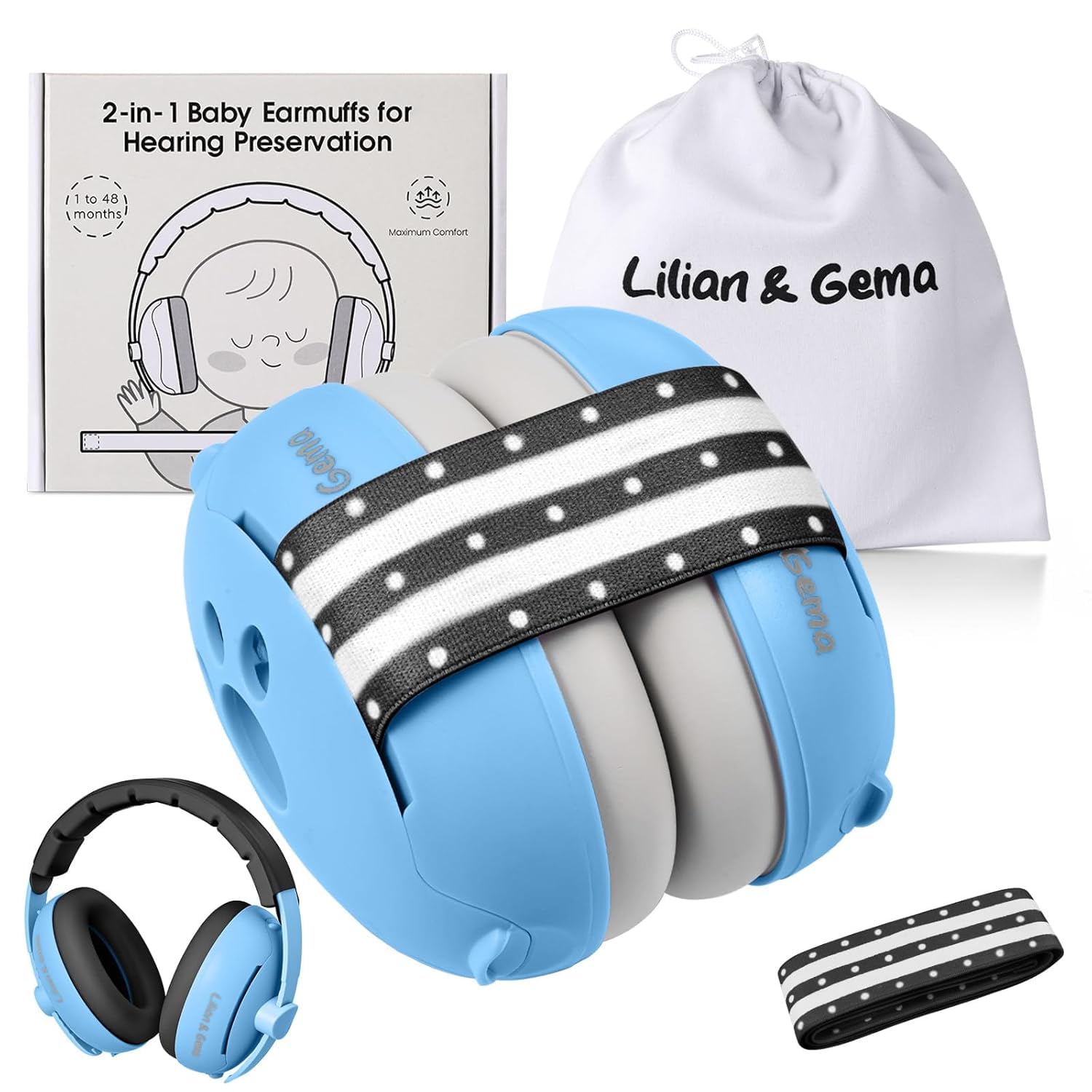 Generico 2 in 1 Cuffie Neonato Antirumore -25dB,Protettori acustici per neonati, archetto regolabile, antiscivolo e antistress, protezione acustica ideale per neonati fino a 48 mesi