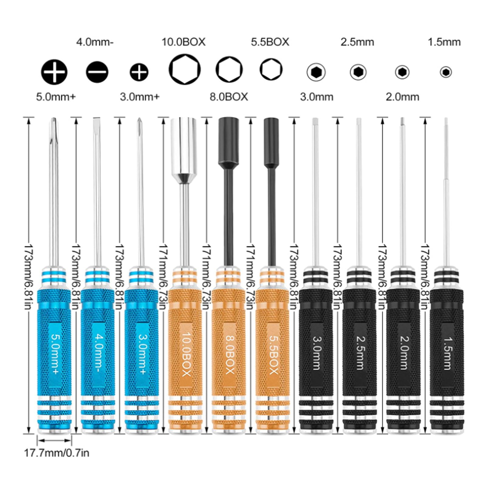 Lot de 14 tournevis hexagonaux de qualité supérieure en alliage d'aluminium avec organiseurs portables pour l'entretien des voitures et des véhicules Tournevis dynamométrique de qualité