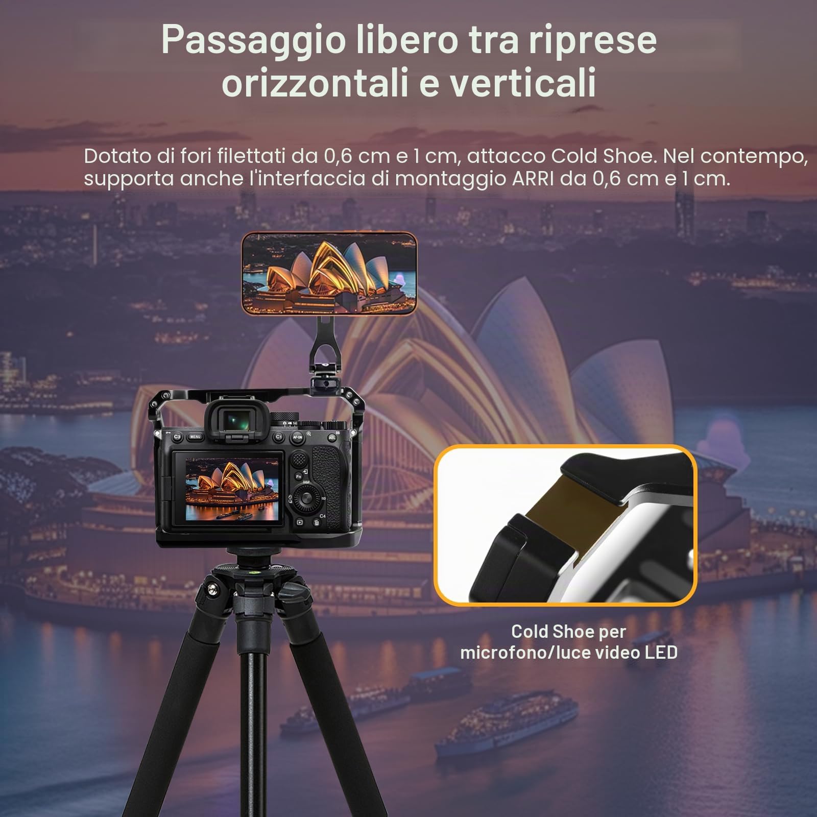 Gabbia per fotocamera A1/A9 II/A7R4A/Alpha 7S III/ILCE-7M4/A7R4, A7S3/A7SM3/A7S III/A7R IV con attacco a slitta fredda per ARCA e compatibile con interfaccia ARRI da 3/8" per la realizzazione