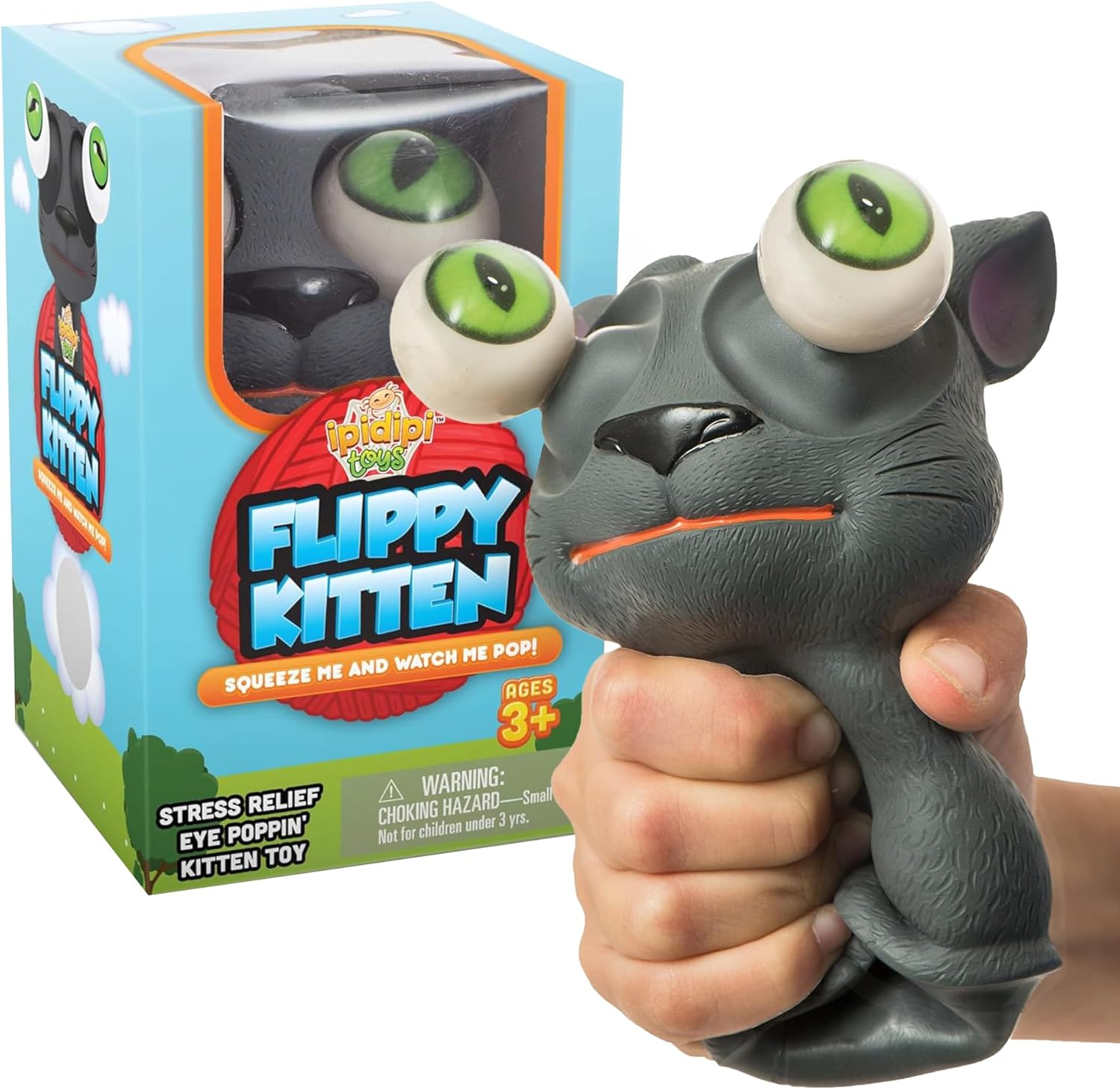 IPIDIPI TOYS Flippy Kitten Squishy Eye Popping Cat - Squishy Toys for Trick or Treat - Fun Fidget Toy, Easter Basket Stuffers for Kids