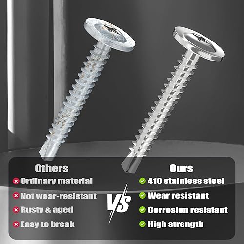 Miniatura 4 de VGBUY 170 tornillos autoperforantes para metal, tornillos autorroscantes de chapa metálica de acero inoxidable 410 #10 x 34 pulgadas, tornillos