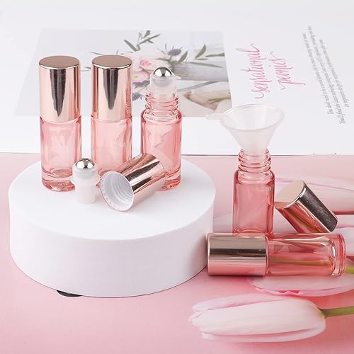 Miniatura 2 de Kesell Paquete de 14 botellas de rodillo de 0.17 fl oz (0.2 fl oz), color rosa transparente, vacíos, rellenables, de vidrio, con bolas de acero