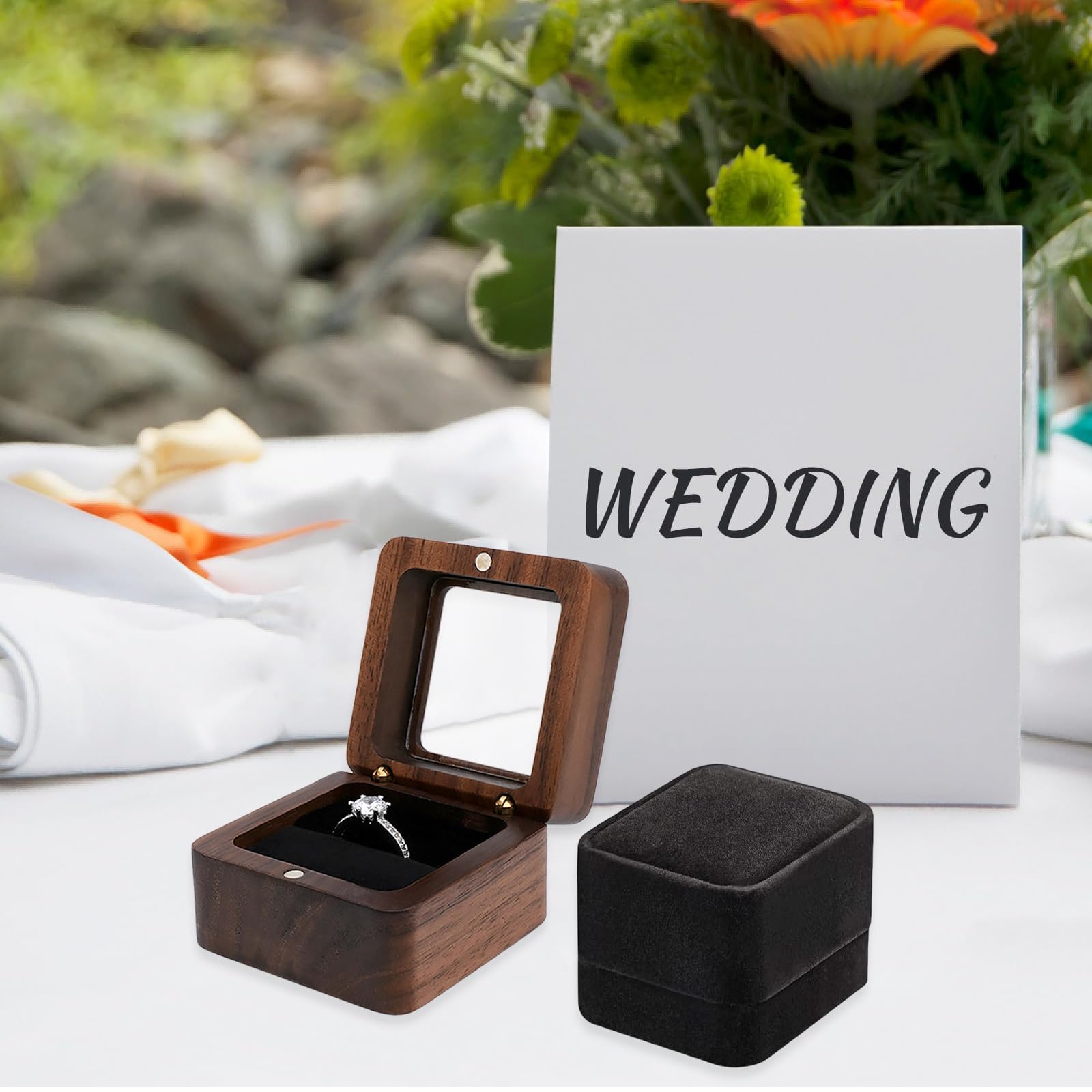 2 Piezas Caja Anillo Joyero Pequeño Cuadrada 5.5 * 5.5 * 4cm Cajas Anillos Caja Anillo Compromiso Mini de Sola Ranura para La Ceremonia de Boda de La Propuesta de Compromiso (Ranura única)