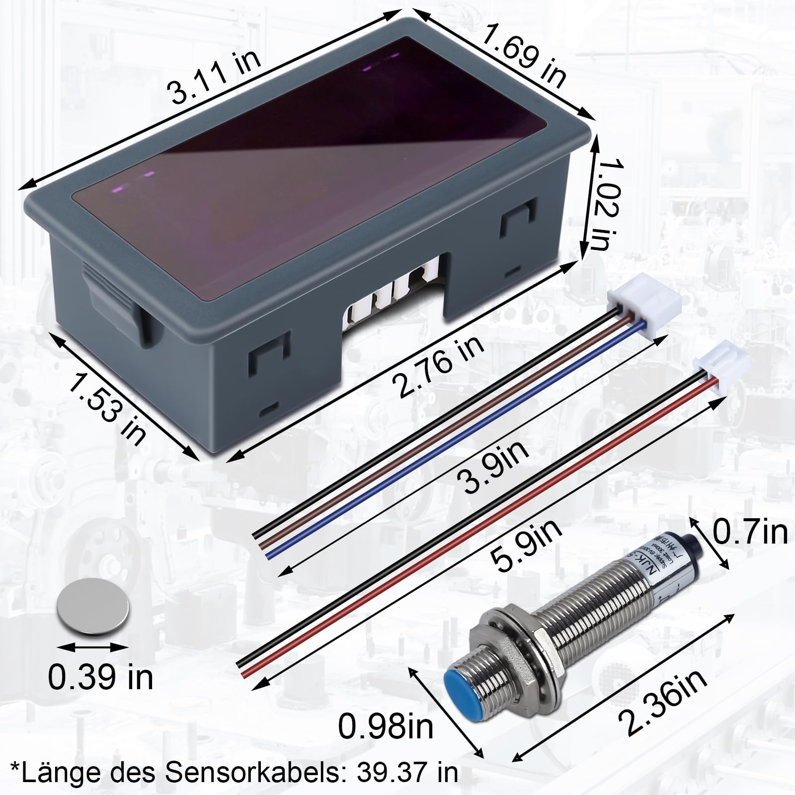 5-Bit Digitaler LED Drehzahlmesser, DC 5V-30V Drehzahll Messgerät, Motor-Tachometer, mit Unterstützung von Drehzahl/s-Modus, Frequenzteilung und Filterfunktion, Drehzahlmesser mit Hall-Nahfeld