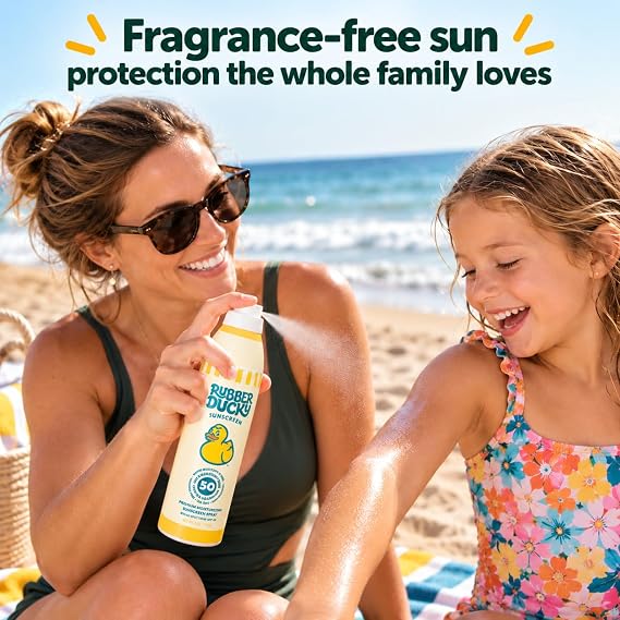Rubber Ducky Sunscreen Spray SPF 50, Fragrance Free, No White Cast, Sensitive Skin, 6 oz