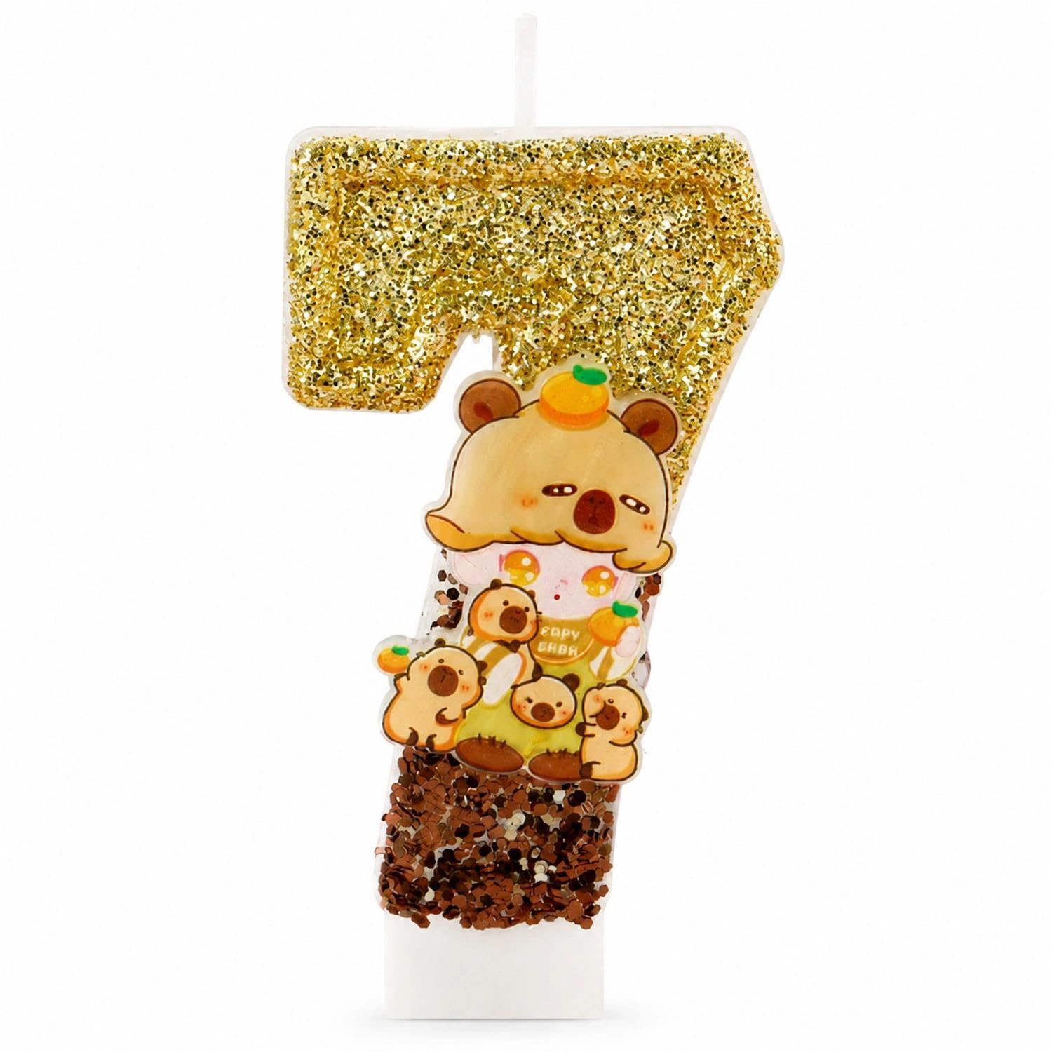 Capybara Number 7 Birthday Candle, Sparkly Capybara Cake Topper