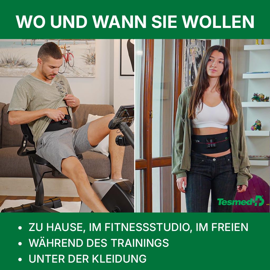 TESMED Absolute: Elektrischer EMS-Bauchmuskeltrainer-Gürtel. EMS-Trainingsgerät für zentrale und seitliche Elektrostimulation des Bauches. Unisex, Wiederaufladbar, Made in Italy.