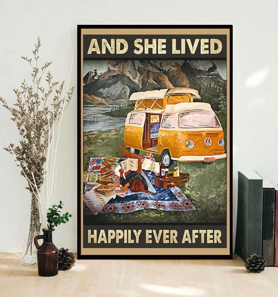 Bioprocess Girls Camping And She Lived Happily Ever After Poster, Camping, Camping Wall Decor, Camping L, Hiking Poster, Camping Poster Decor Poster Wall Art Tin Sign Decor Metal Sign Poster 12X8 Inches