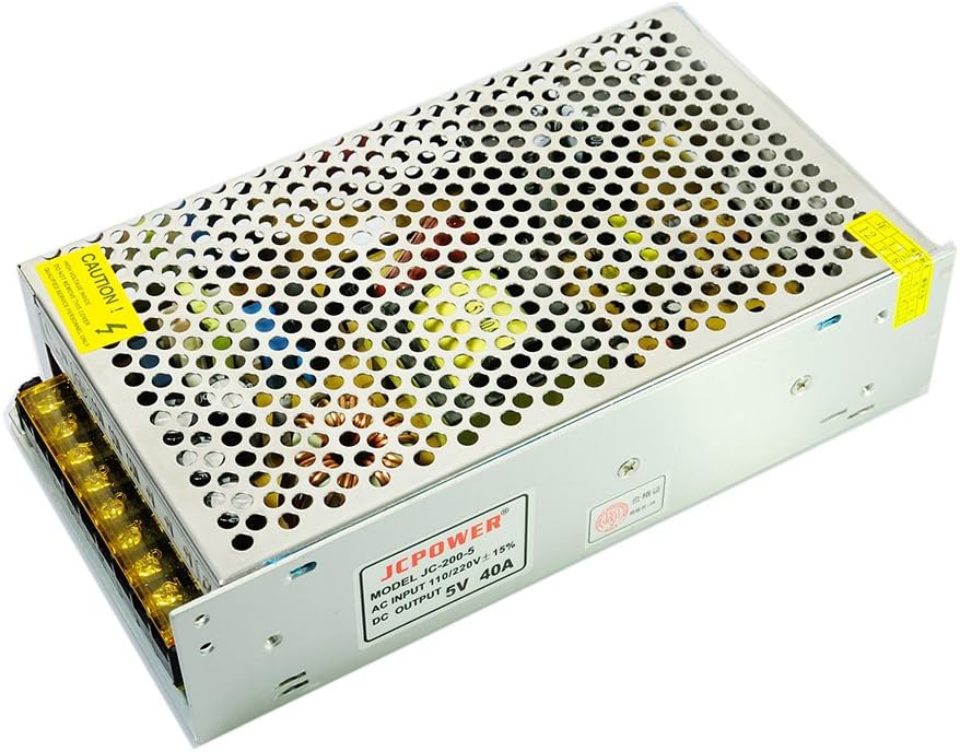 BTF-LIGHTING AC100-240V to DC5V40A Max200W Suit Switching Power Supply Device Transformer Adapter Converter for LED Strip/String/LED Matrix,CCTV Camera,Security System,Radio,Cats