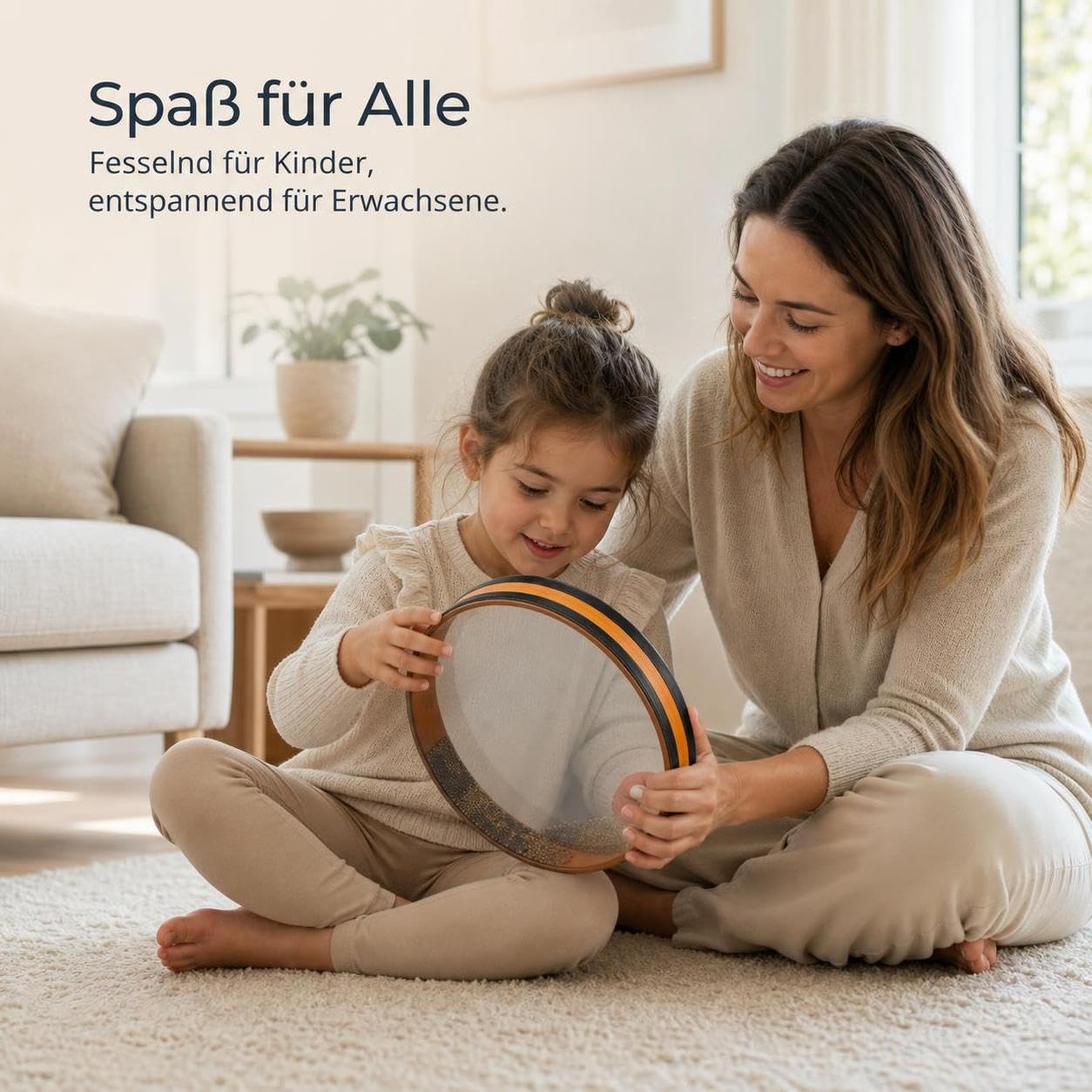 TISHITA Handtrommel Percussion Ozeantrommel mit Sanftem aus Holz Und Schaffell für Entspannende Klänge für Meditation Schlaf Achtsamkeit, 22 Zoll