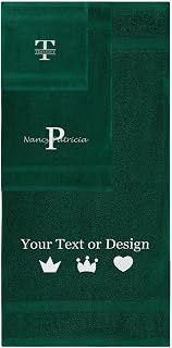 PersonalizedPassion Custom Monogram Turkish Cotton 3-Pc Towel Set - Super Soft Absorbent Bath Hand Washcloth Hunter Green