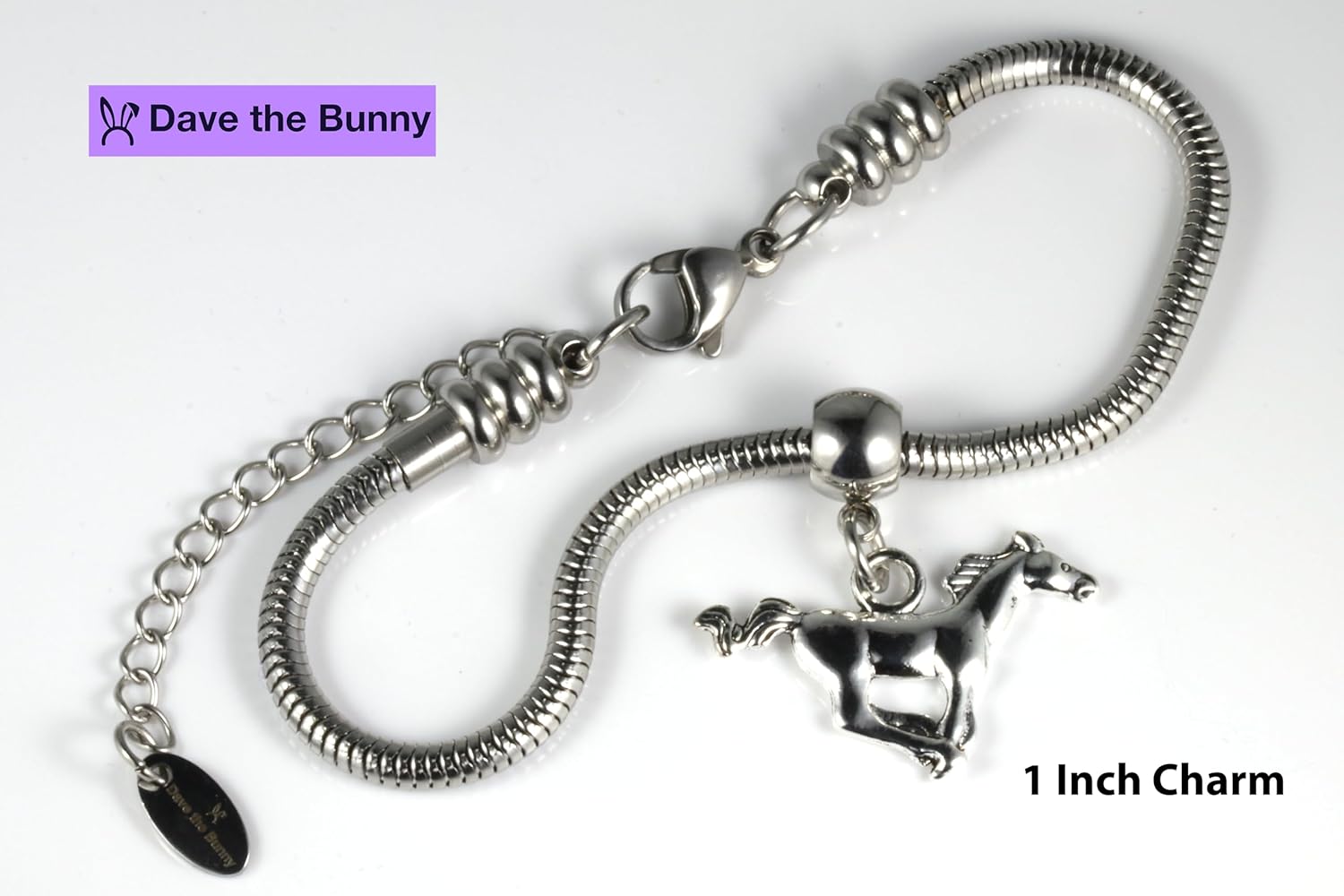 Dave The Bunny Horse Jewelry for Women - Horse Decor Horse Necklace for Men and Women - Stainless Steel Snake Chain with Metal Alloy Charm - Elegant Horse Stuff for Equestrian Enthusiasts