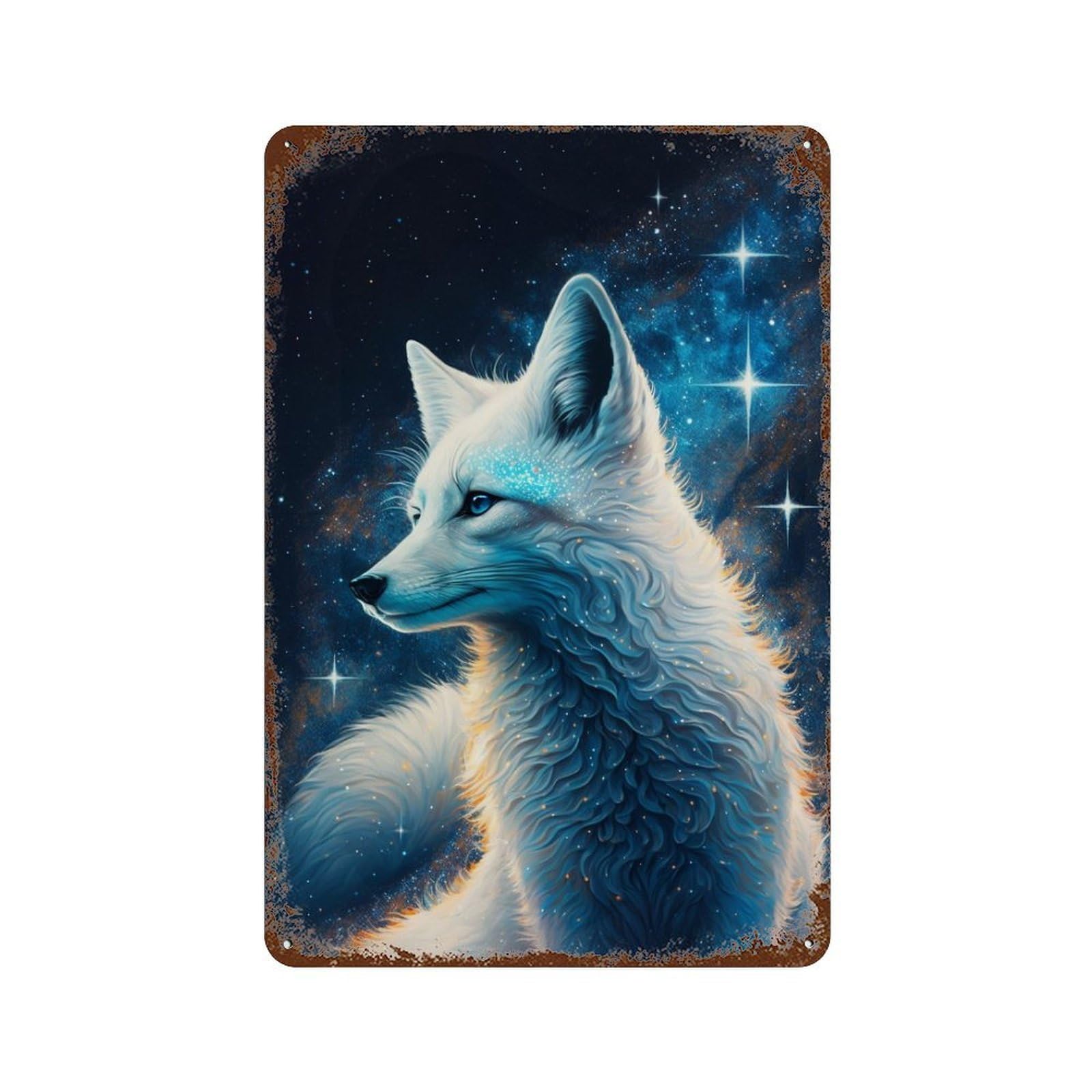 Galactic Wolf Art Print Weathered Tin Sign 11.8"x7.9", Retro Wall Decor for Pub, Kitchen And Man Cave Decor