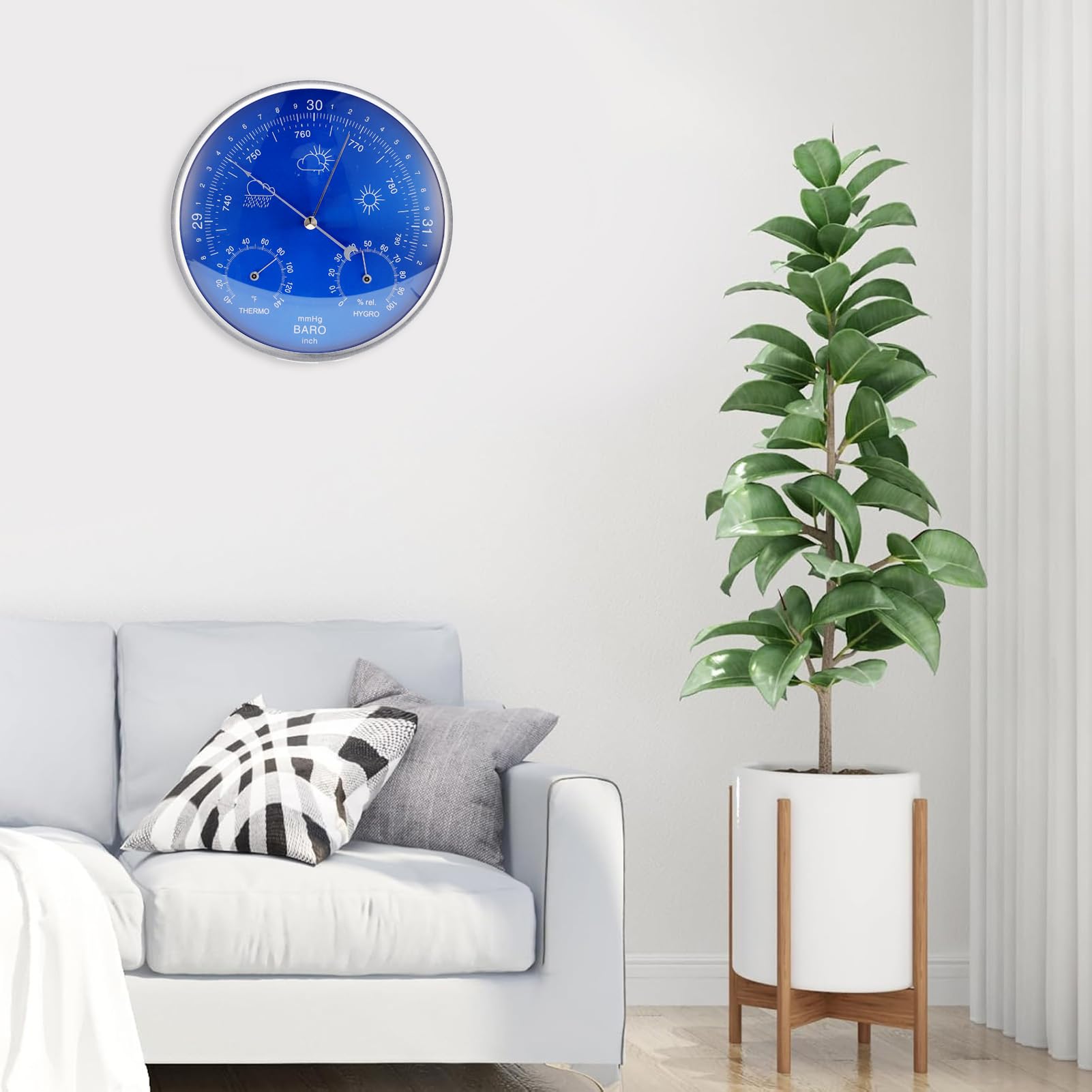 Elprico Wallhanges Thermomètre Baromètre Hygromètre Unités Impériales pour Les Intérieurs à L'extérieur Bleu 180 Mm