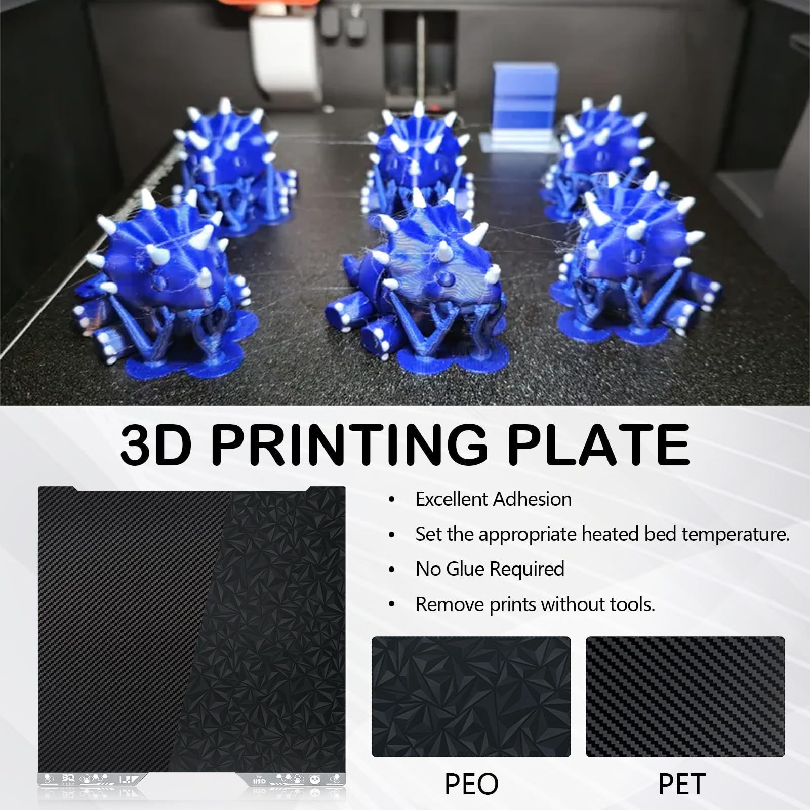 Plataforma de Impresión para Bambulab H2D H2S, PET (Carbono) + PEO (Diamante) Build Plate 355 x 346 mm, Acero para Resortes de Impresión 3D de Doble Cara para Bambu Lab H2D/H2S Textured Print Plate
