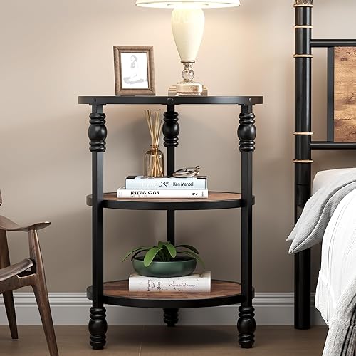 Miniatura 4 de IDEALHOUSE Mesa auxiliar redonda de 3 niveles, mesa auxiliar de sala de estar con estante de almacenamiento y mesa auxiliar de madera industrial de