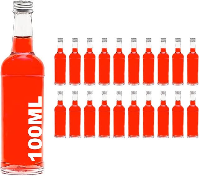 slkfactory 100ml Glass Bottles with Screw Tops 20 Pcs Reusable Twist-Off Lids Airtight Glass Bottle for Home Made Sloe Gin Liqueur Schnapps Water Soda Vodka Oil Vinegar Juice - Monopol (20 x 100 ml)
